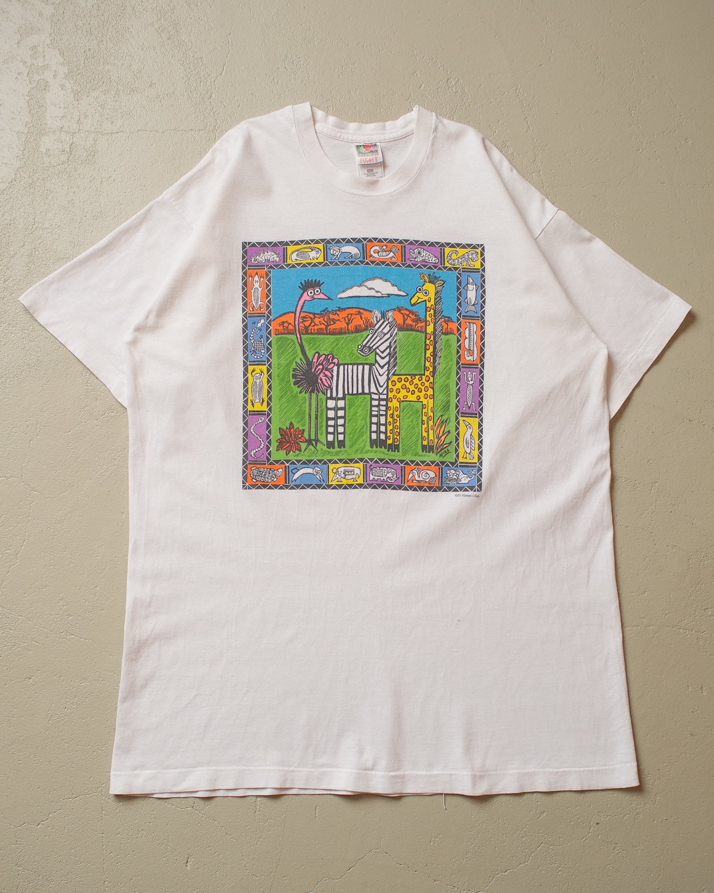 1995 Human-i-Tees Animal Art T-shirt white - XXL