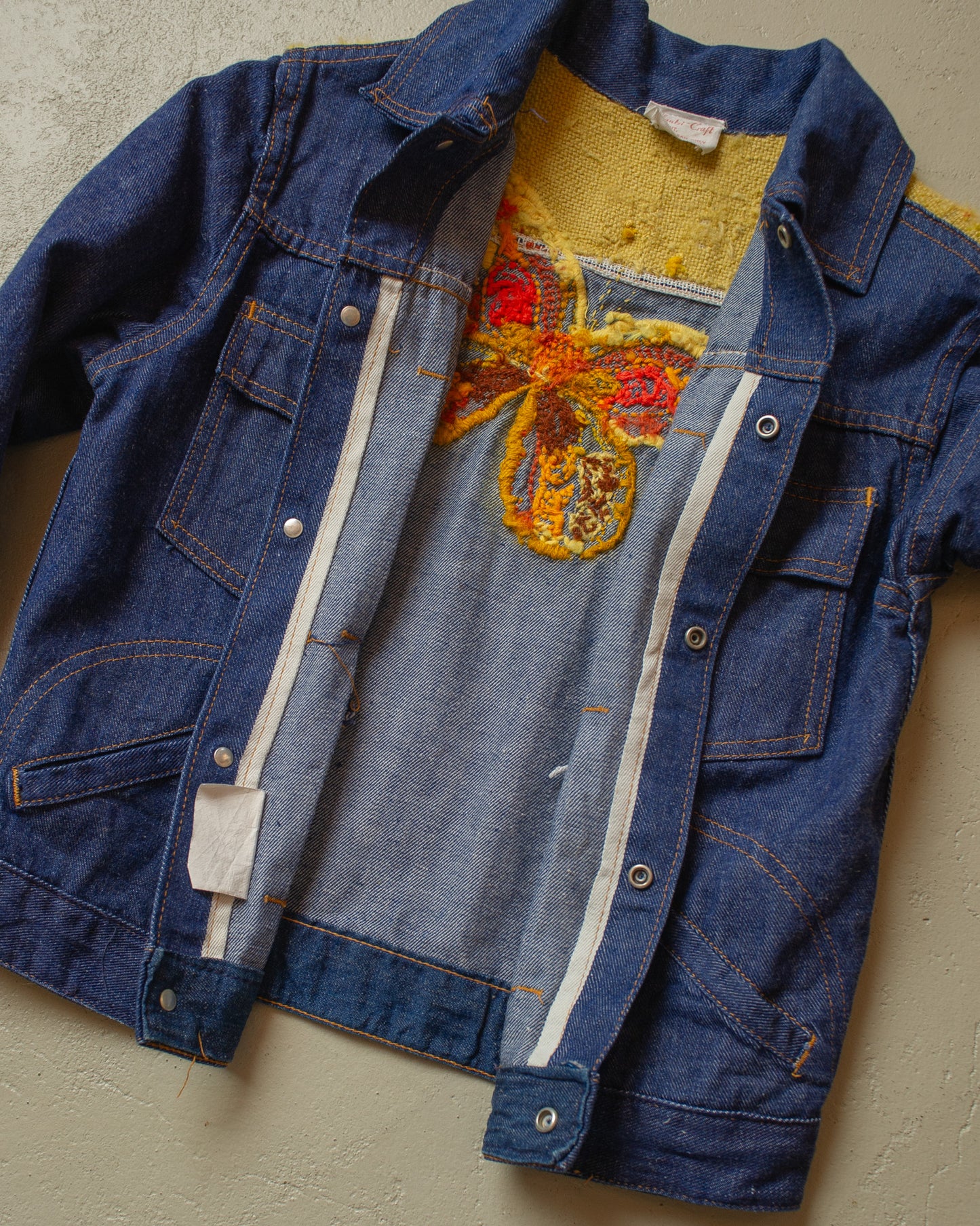 1970s Selvedge Embroidered Denim Jacket blue - XS/S