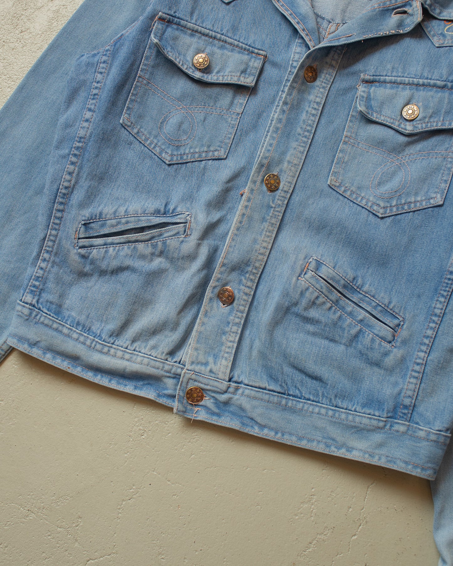 1980s Womens Fade Out Embroidered Denim Jacket blue - M/L
