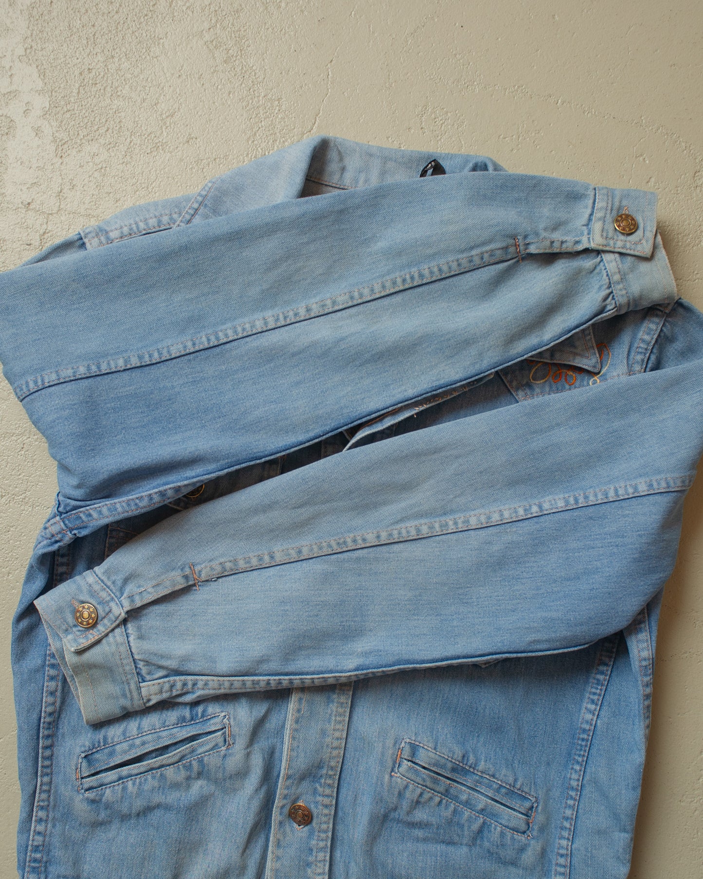 1980s Womens Fade Out Embroidered Denim Jacket blue - M/L