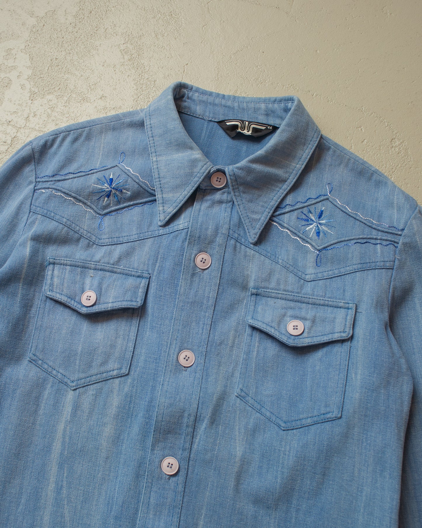 1970s Wescott Embroidered Denim Shirt Jacket blue - L