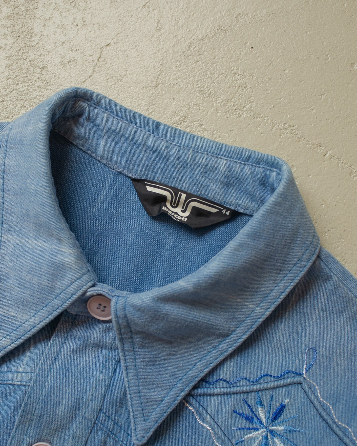 1970s Wescott Embroidered Denim Shirt Jacket blue - L