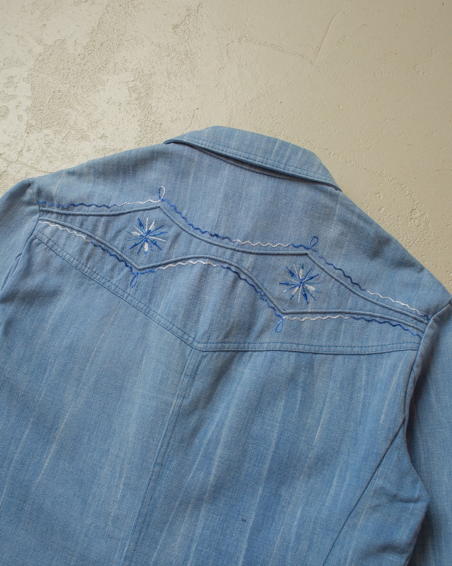 1970s Wescott Embroidered Denim Shirt Jacket blue - L