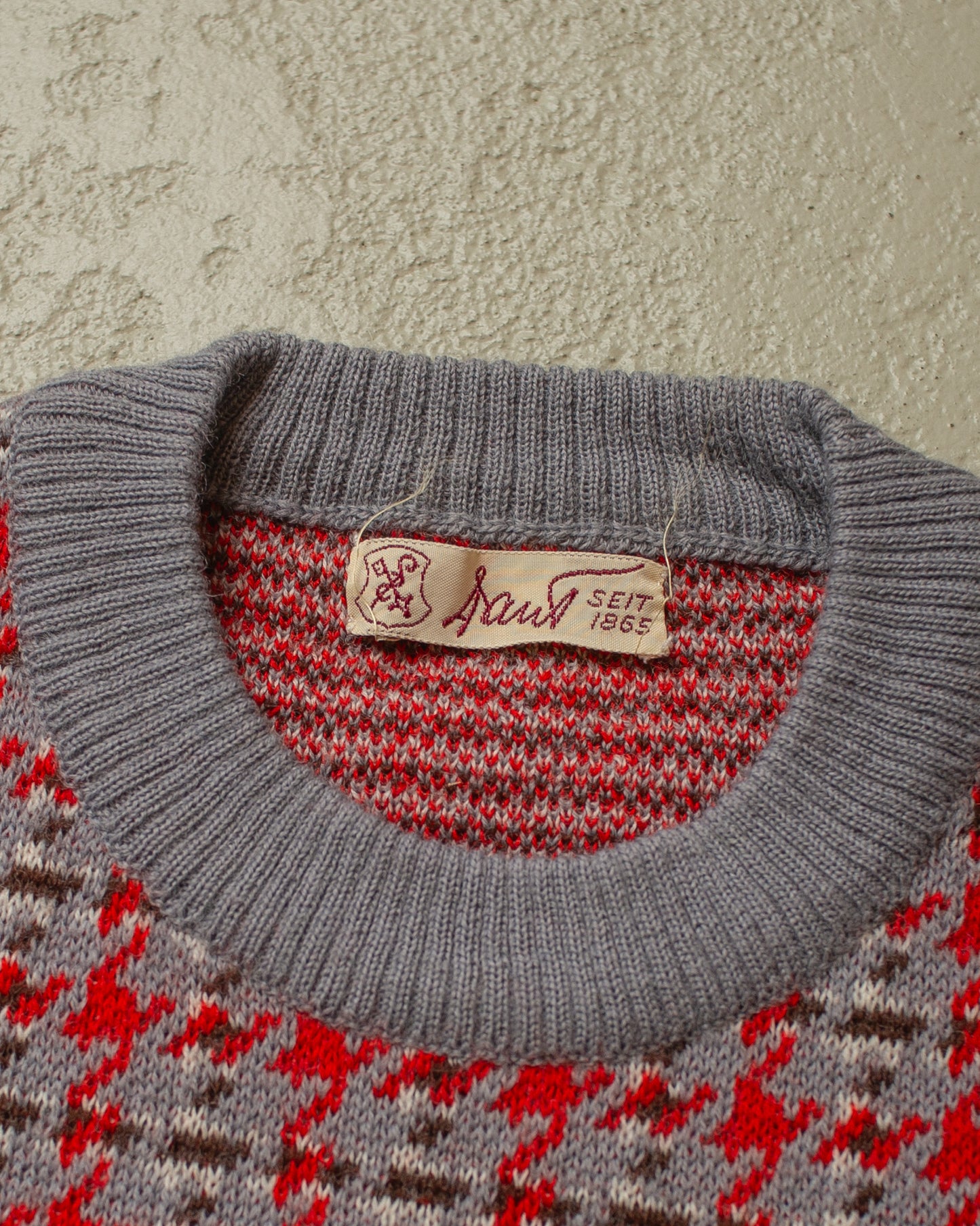 1950s/60s Hantl Pattern Knit Vest grey/red - M