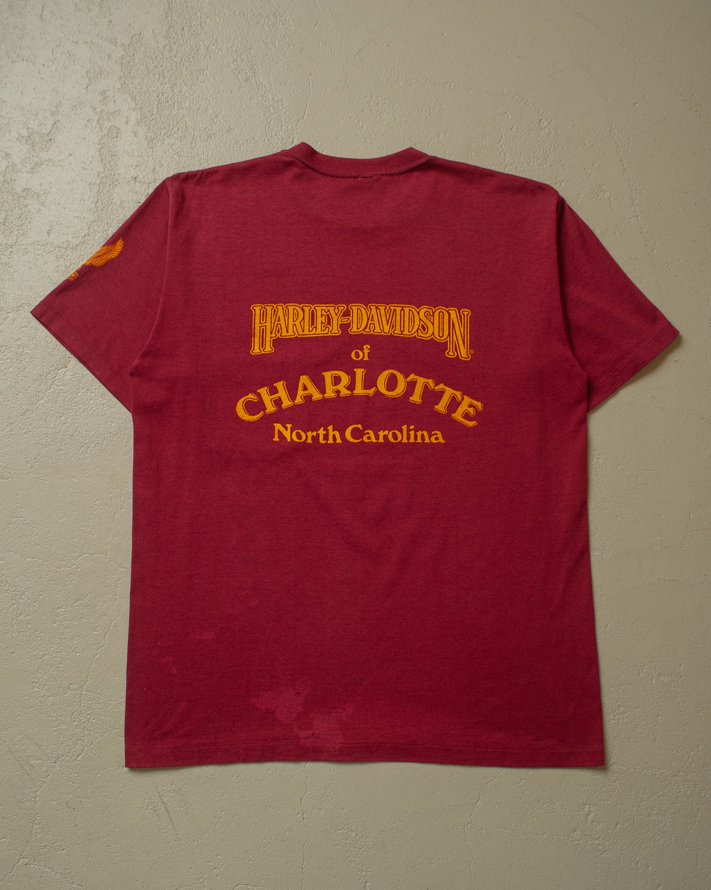 1980s Harley Davidson Charlotte NC Pocket T-shirt burgundy - L/XL