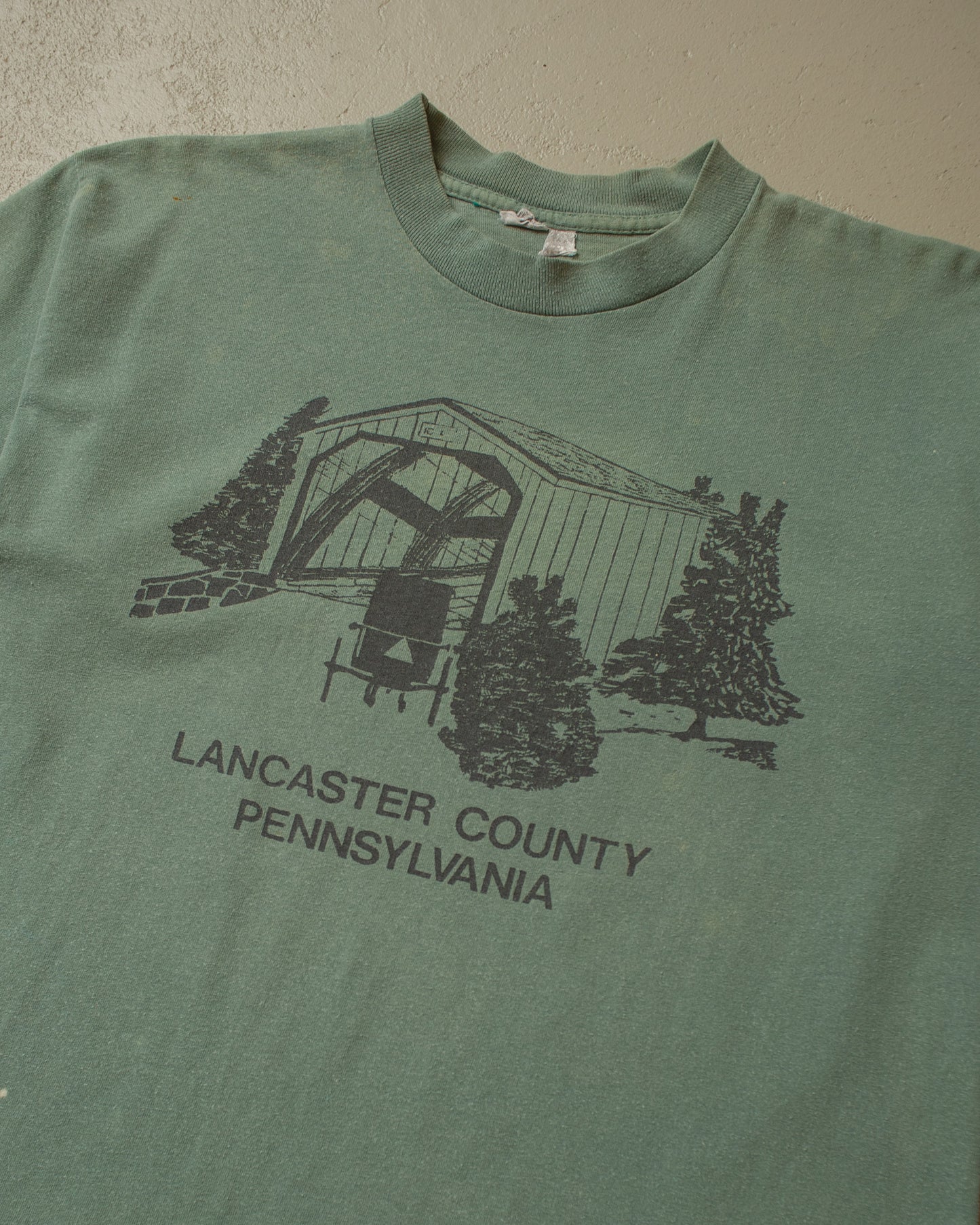 1980s stained Lancester County T-shirt green - M/L