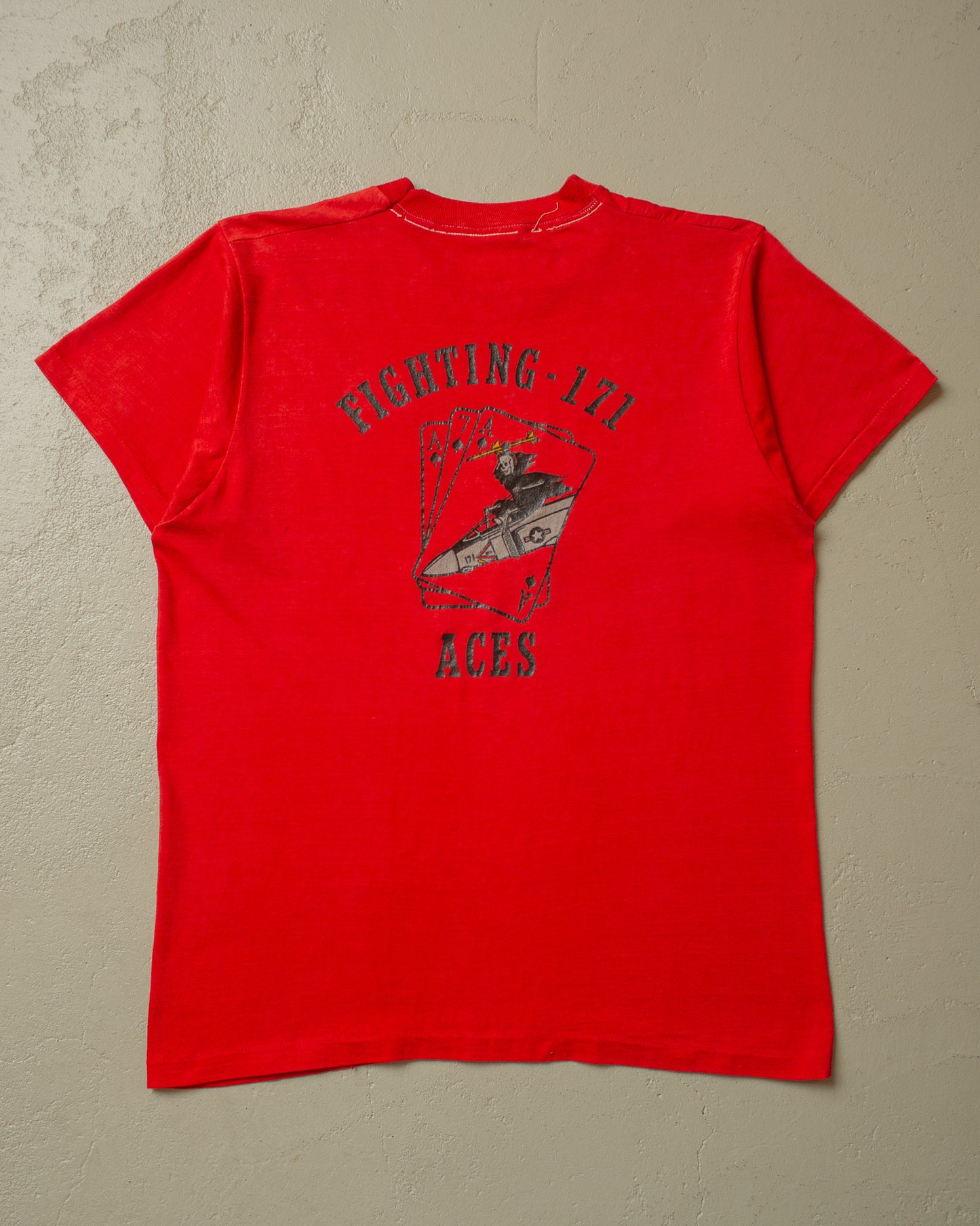 1980s Fighting-171 Aces Army T-shirt red - M/L