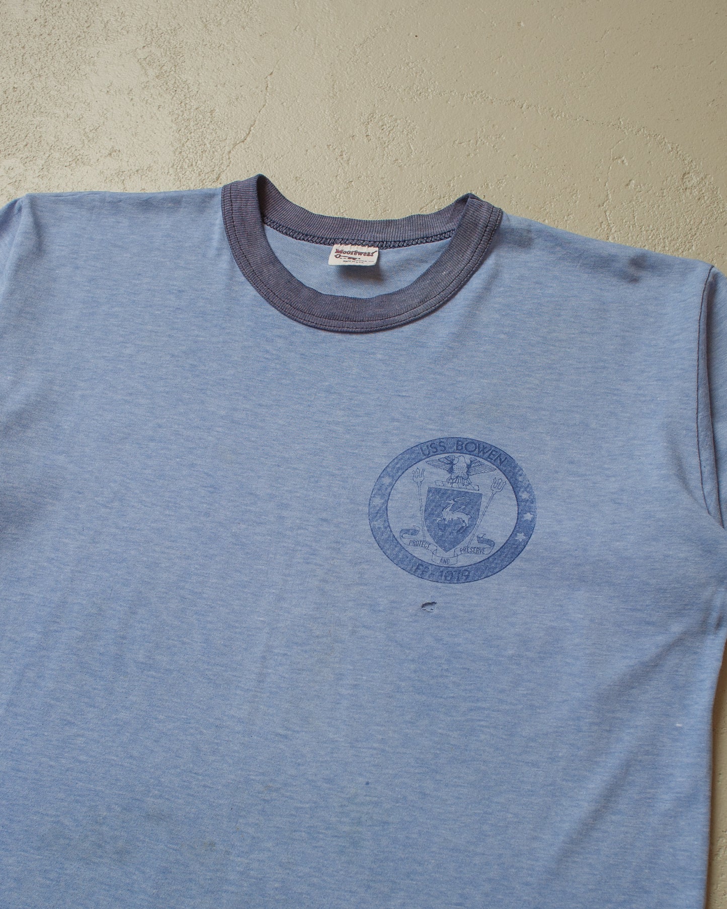 1983 USS Bowen Suez Canal Ringer T-shirt blue - M/L