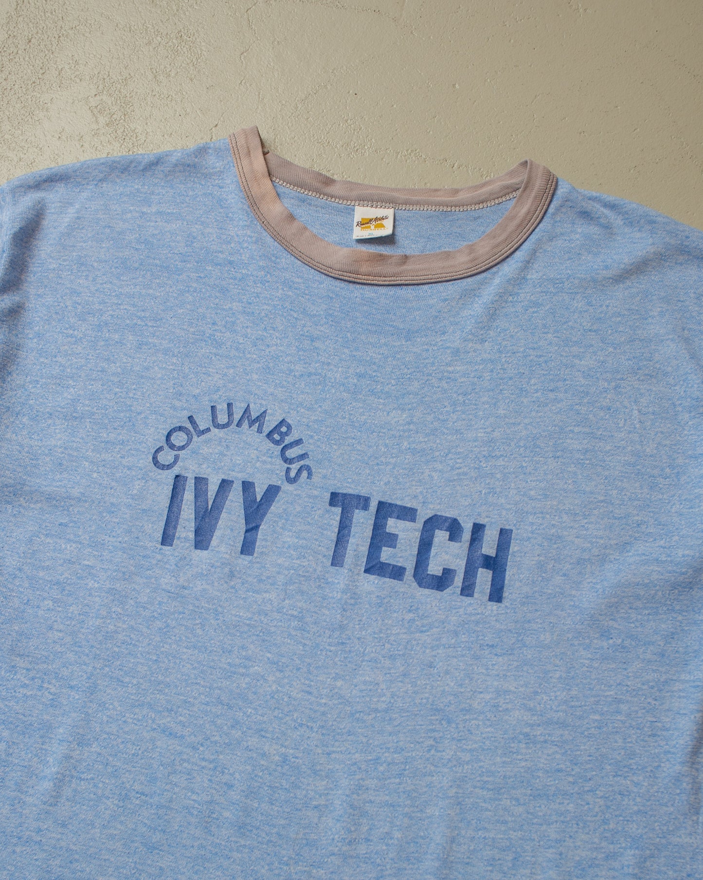 1970s Russell Columbus Ivy Tech Ringer T-shirt blue - XL