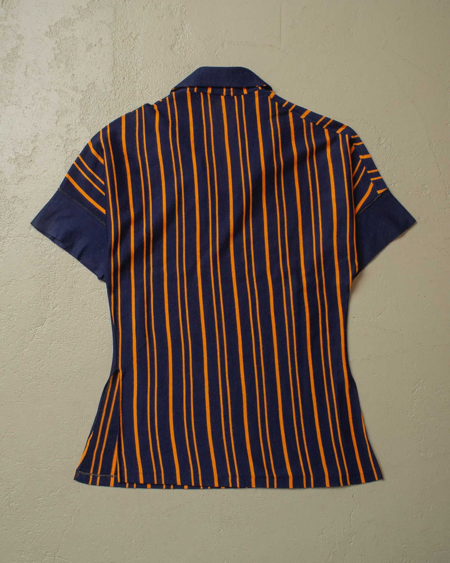 1970s vertical striped Polo Shirt navyblue - S/M