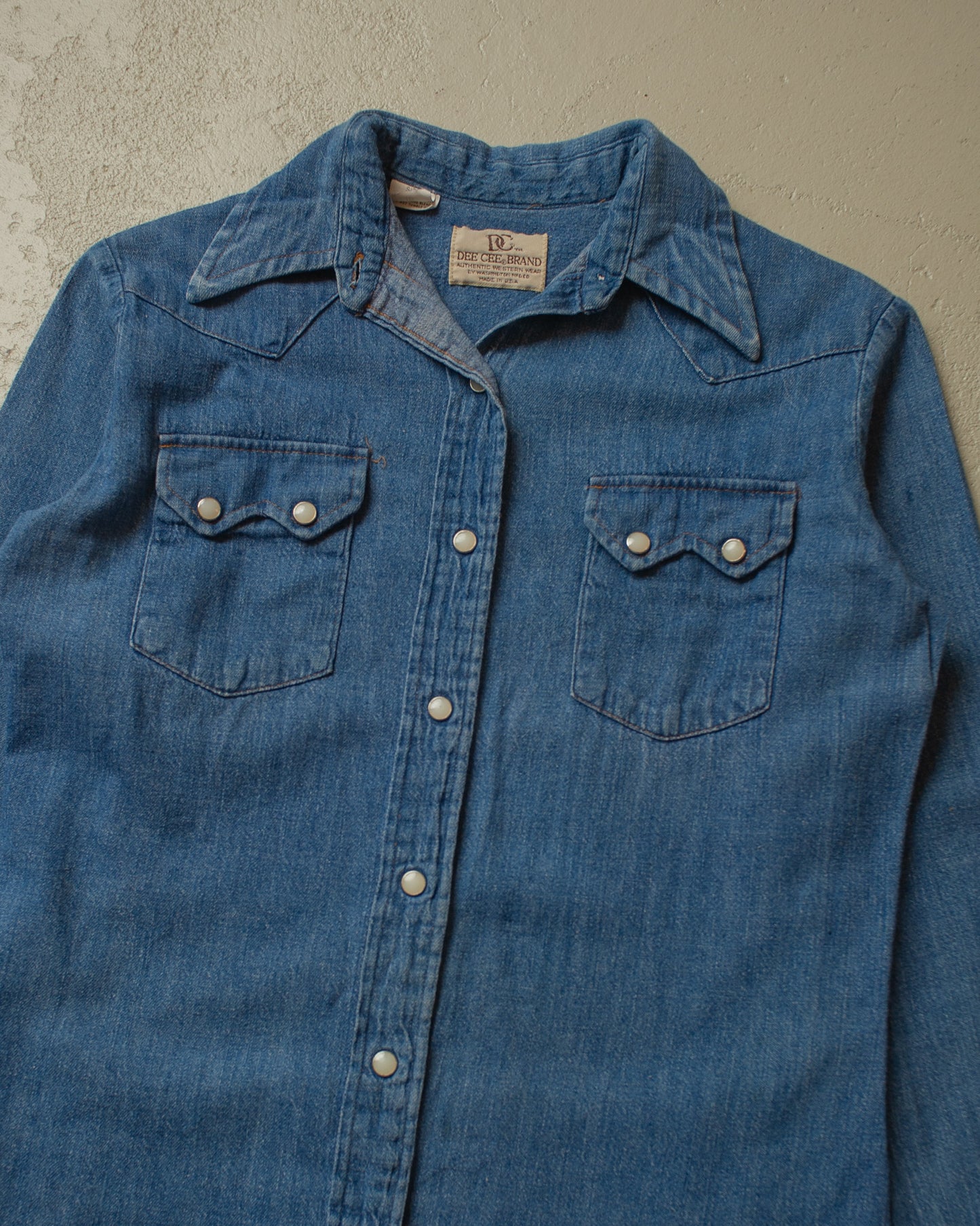 1970s DEE CEE Pearl Snap Denim Shirt blue - XS/S