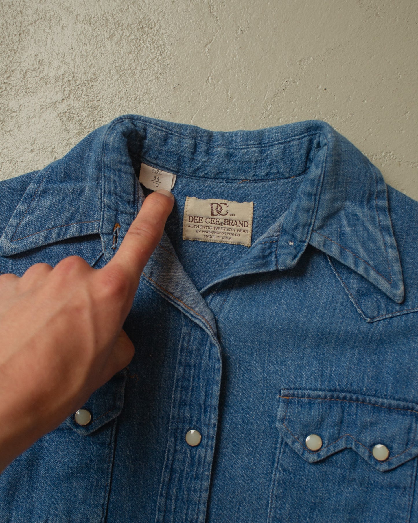 1970s DEE CEE Pearl Snap Denim Shirt blue - XS/S