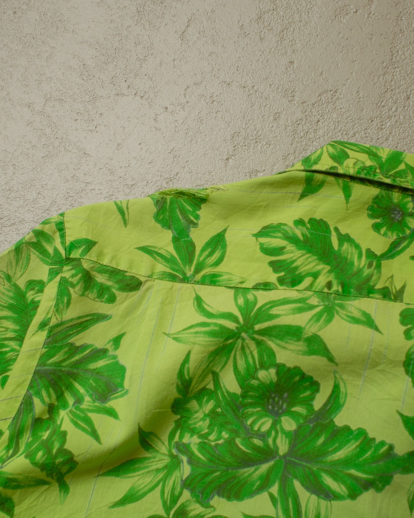 1950s Waikiki Wear Leaf Pattern Loop Collar Hawaii Shirt green - M