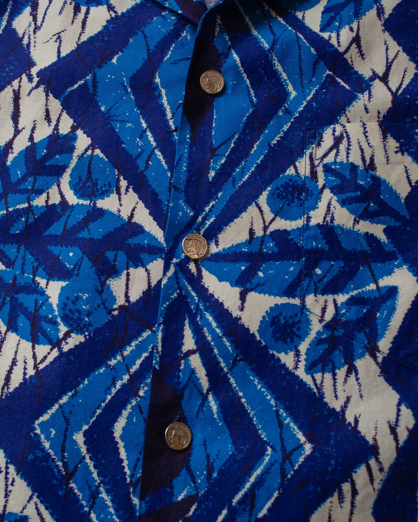 1950s Ross Sutherland abstract Pattern Loop Collar navyblue - M/L
