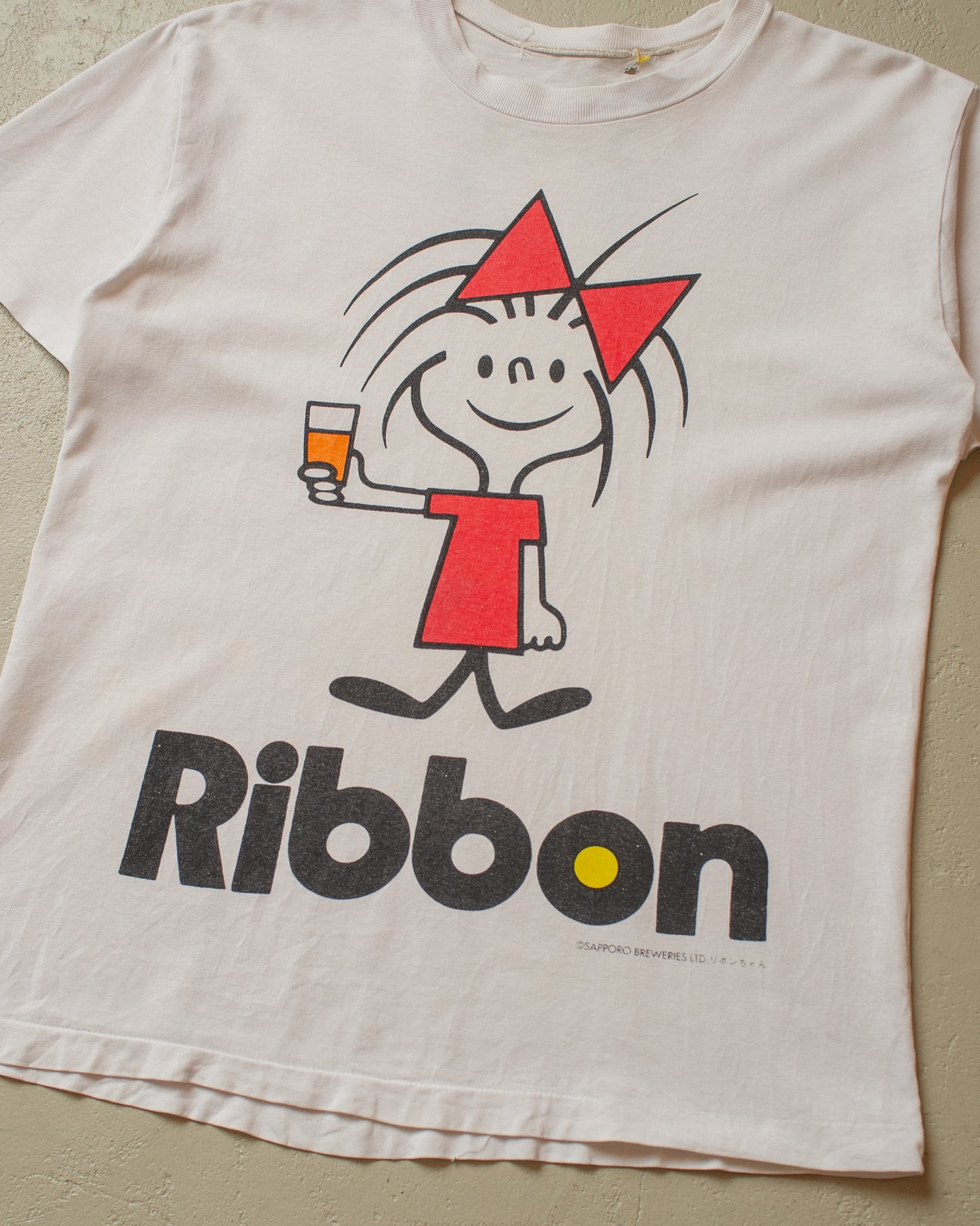 1980s distressed Ribbon Japan Brewery T-shirt white - M