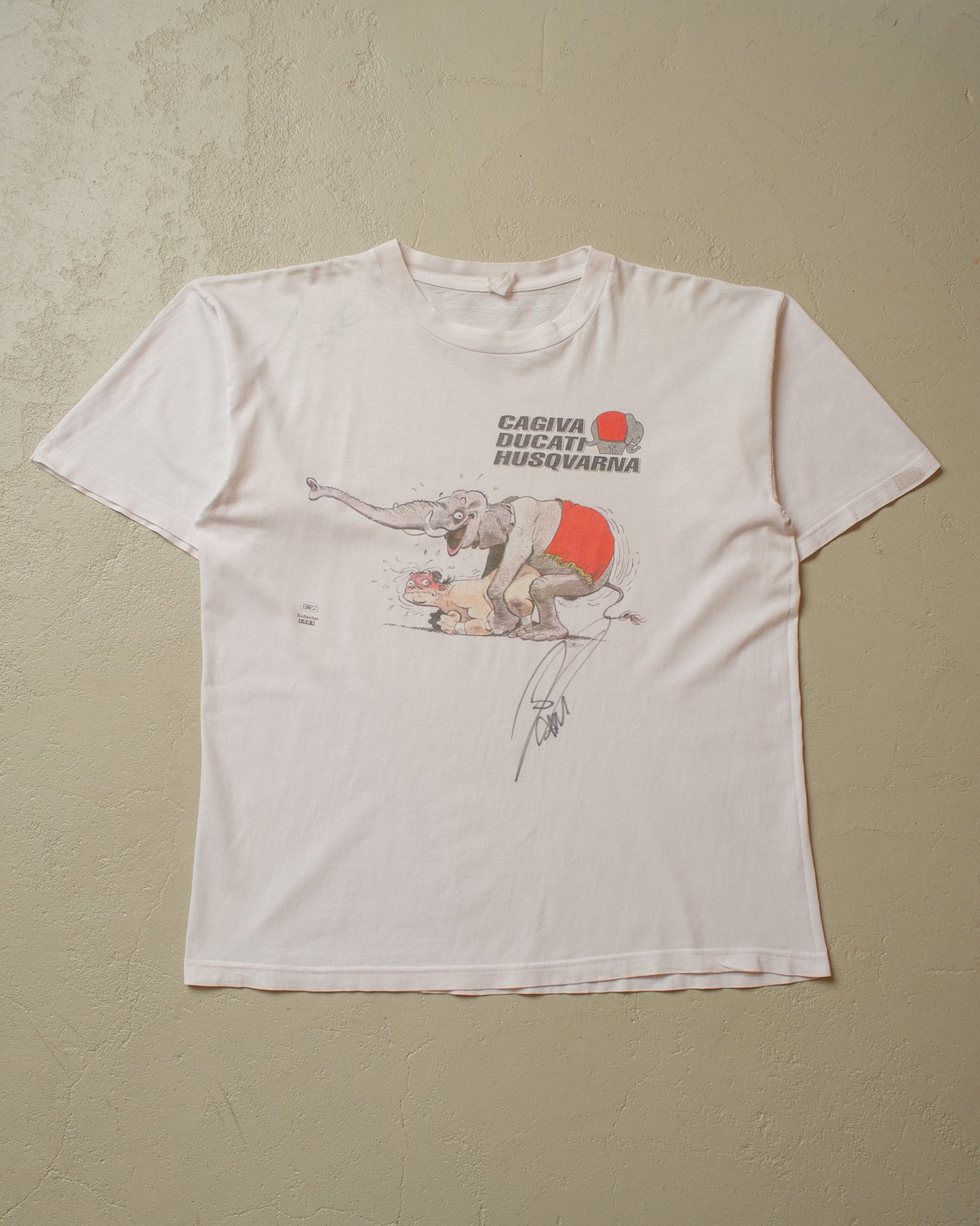 1980s signed Cagiva Company Flip T-shirt white - L/XL