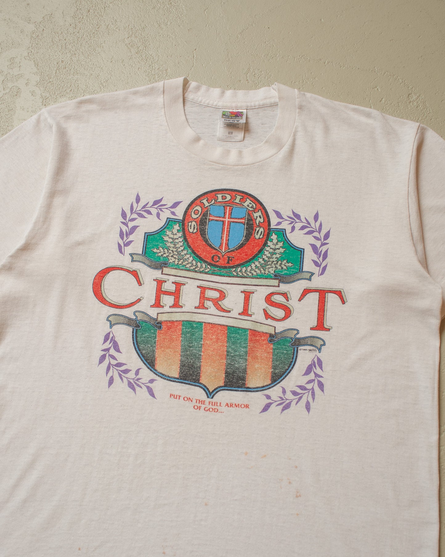 1990s distressed "Soldiers of Christ" T-shirt white - L