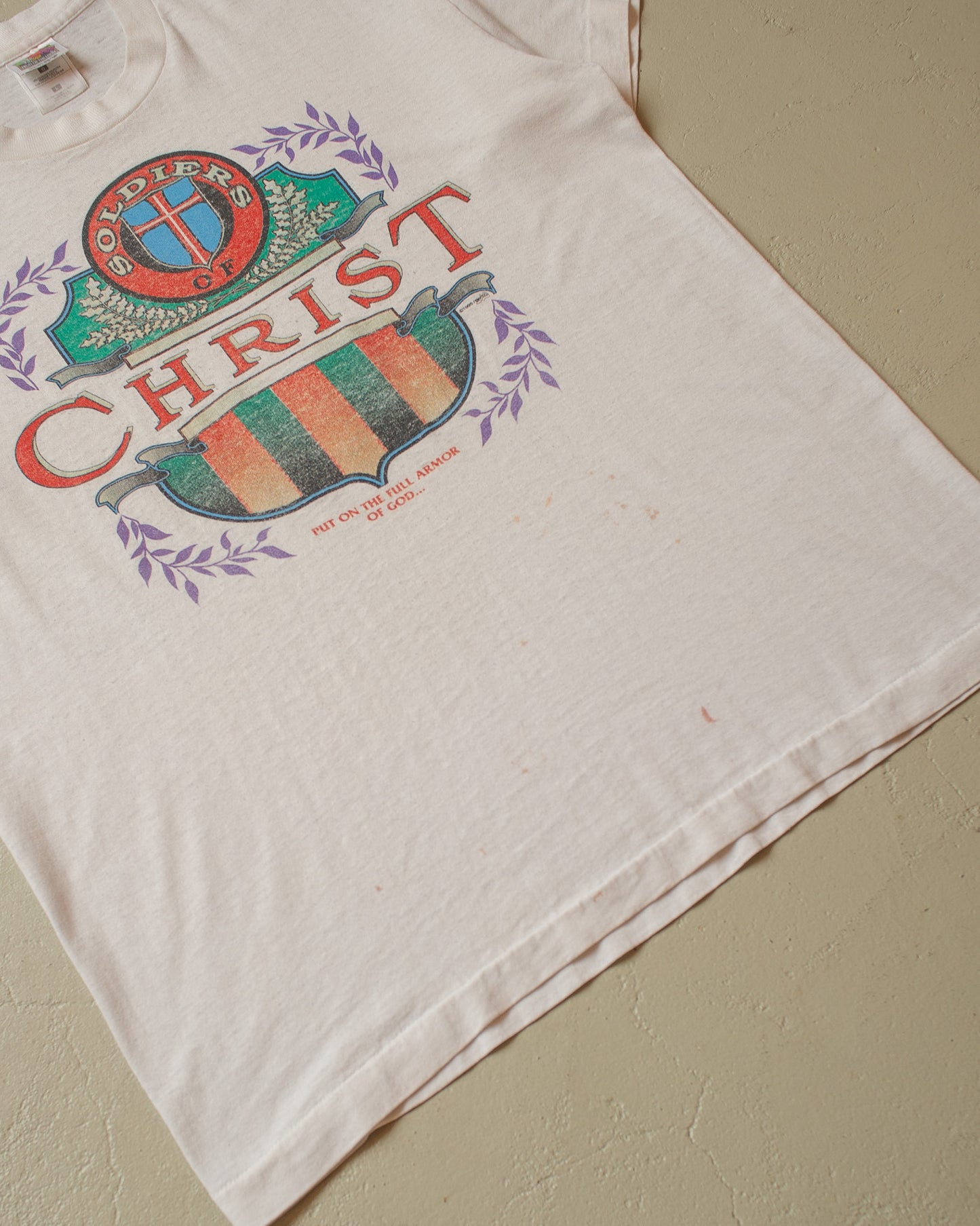 1990s distressed "Soldiers of Christ" T-shirt white - L