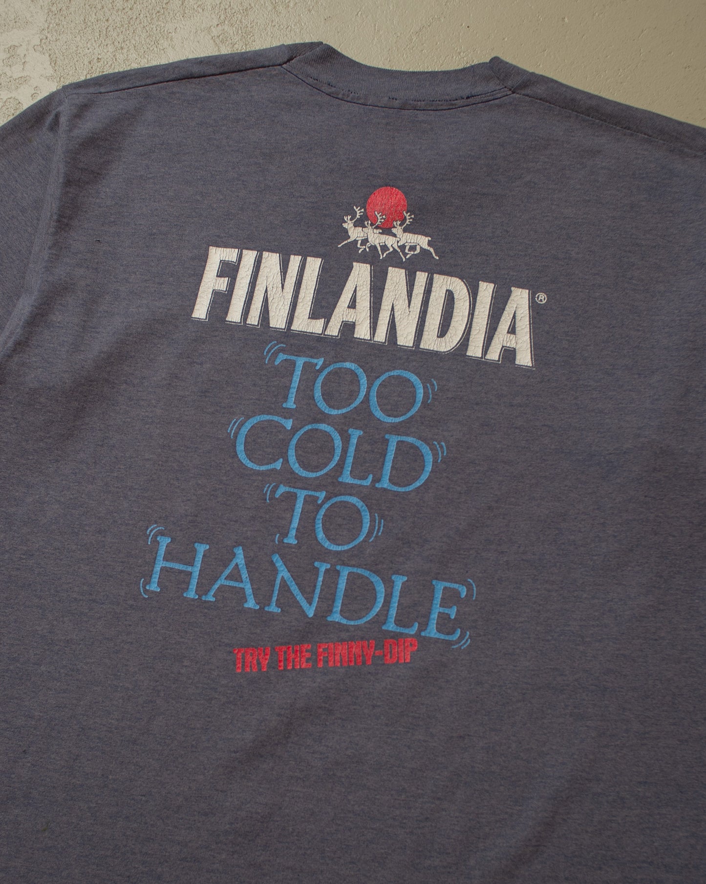 1990s distressed "Too cold to handle" Finlandia T-shirt blue - XL