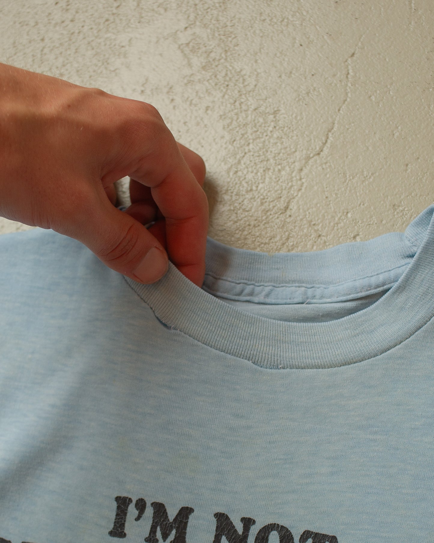 1980s distressed "getting better" T-shirt blue - XS/S