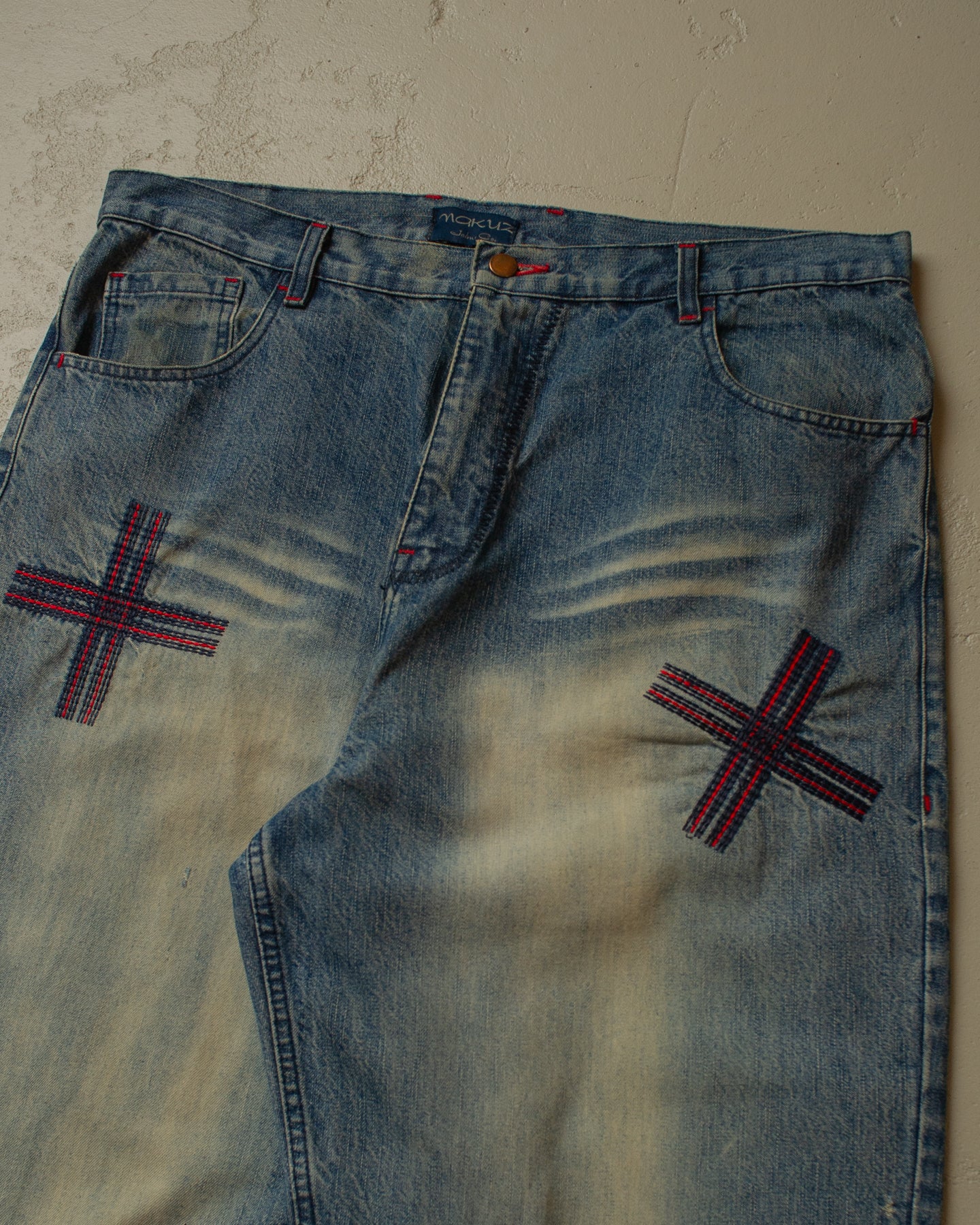 2000s Nakuz Embroidered Baggy Jeans - 38