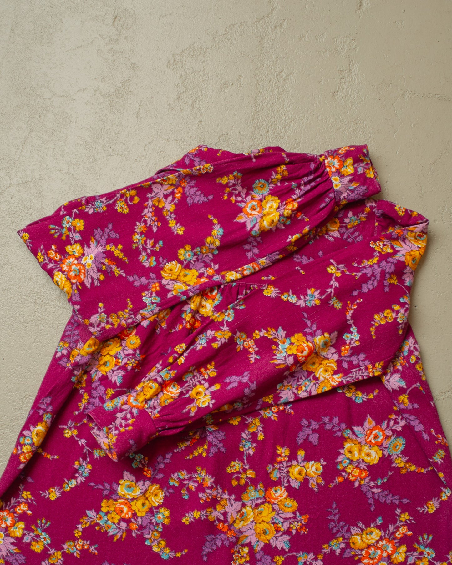 1970s Womens Flower Print Point Collar Shirt purple - M