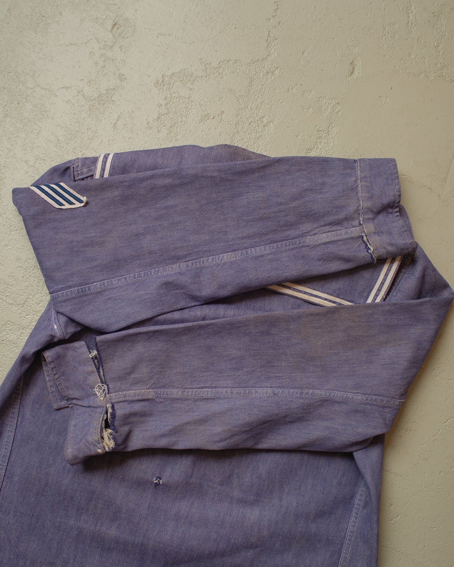 1950s distressed French Navy Denim Pullover Shirt blue - M