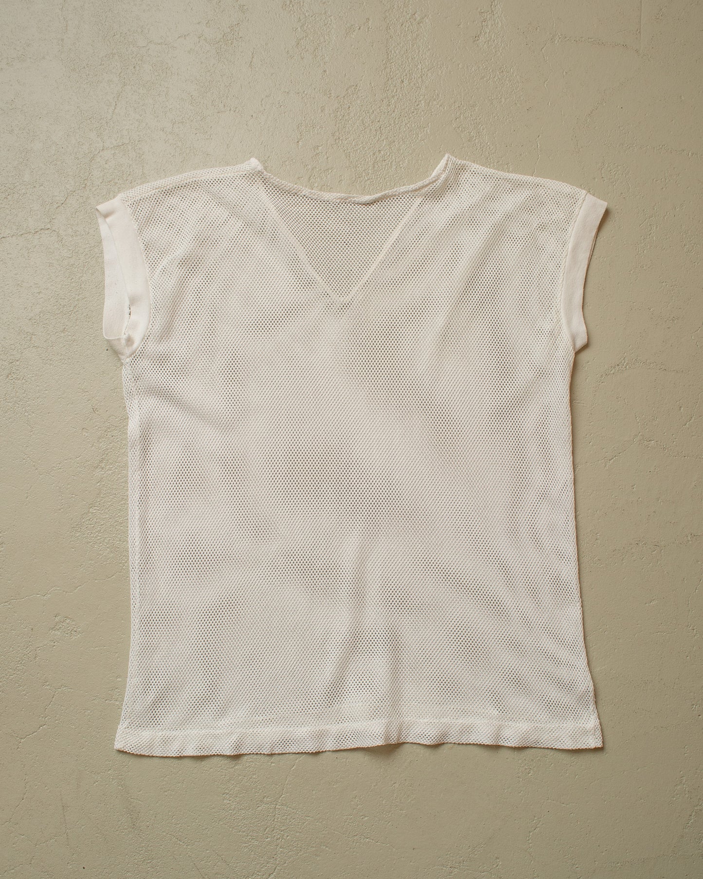 1980s V-Neck Net Shirt white - M/L