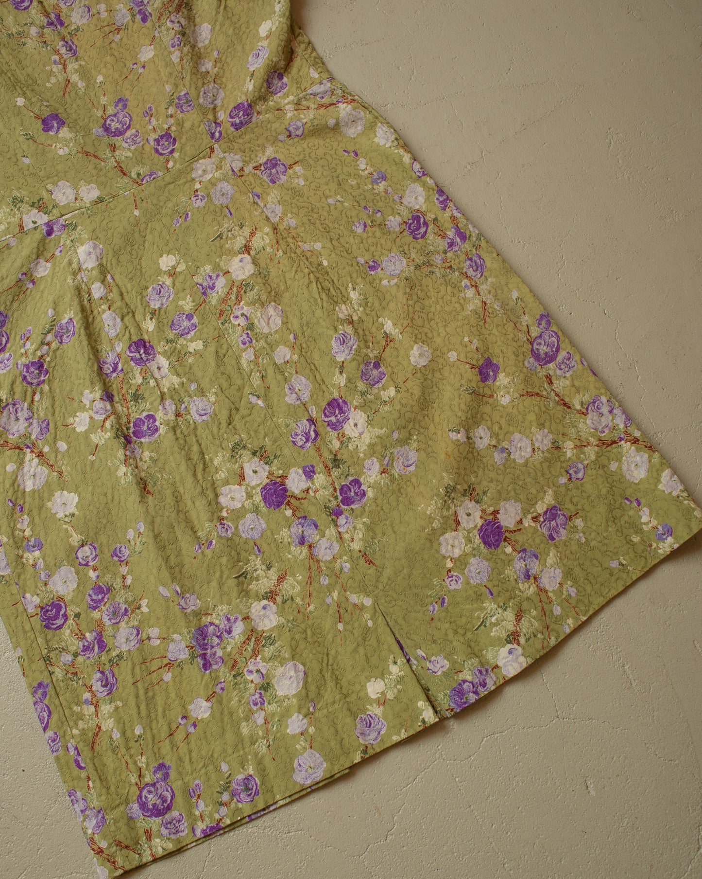 1940s/50s Womens Homemade Post War Floral Dress green - M/L