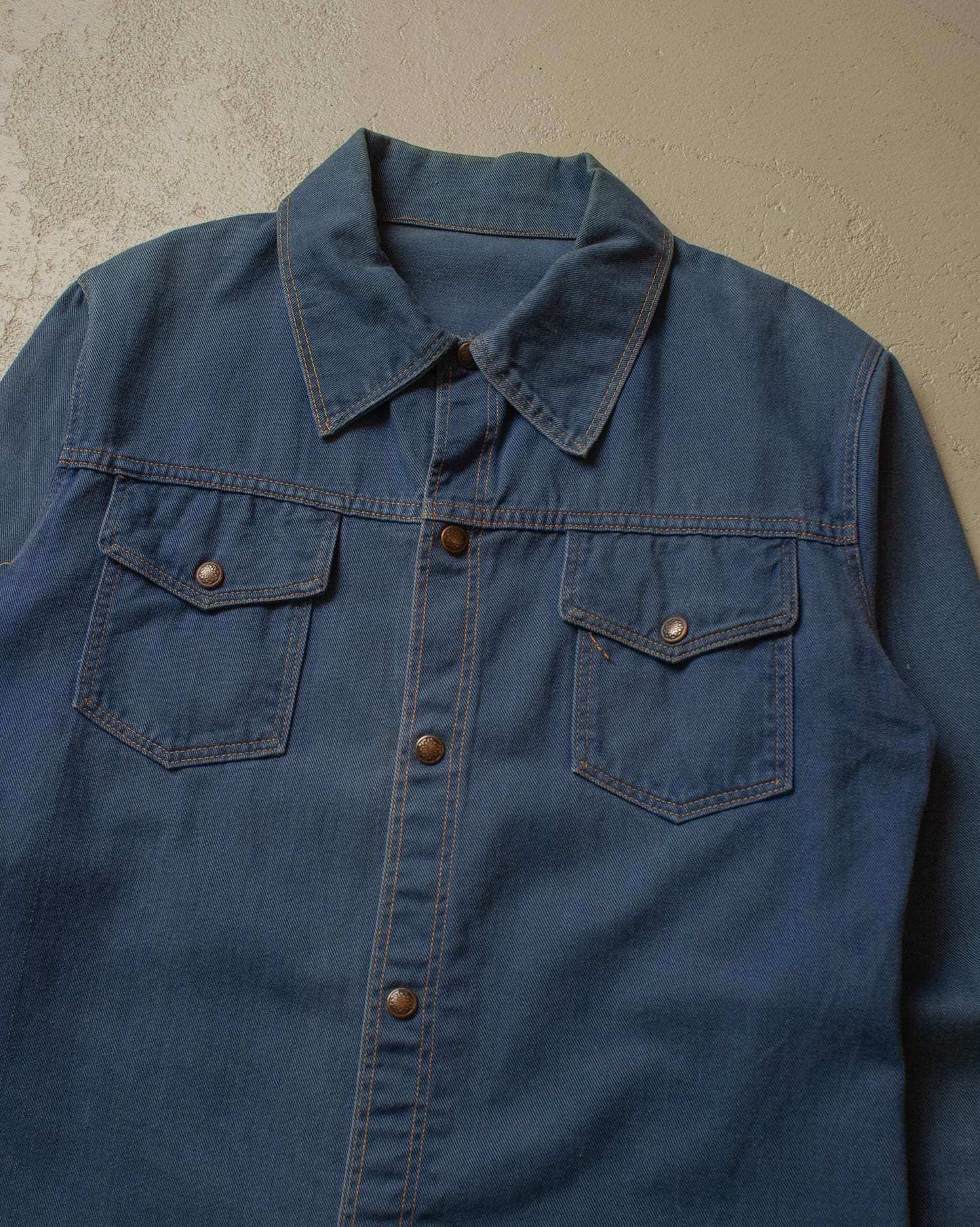 1970s Embroidered Denim Shirt Jacket navyblue - L