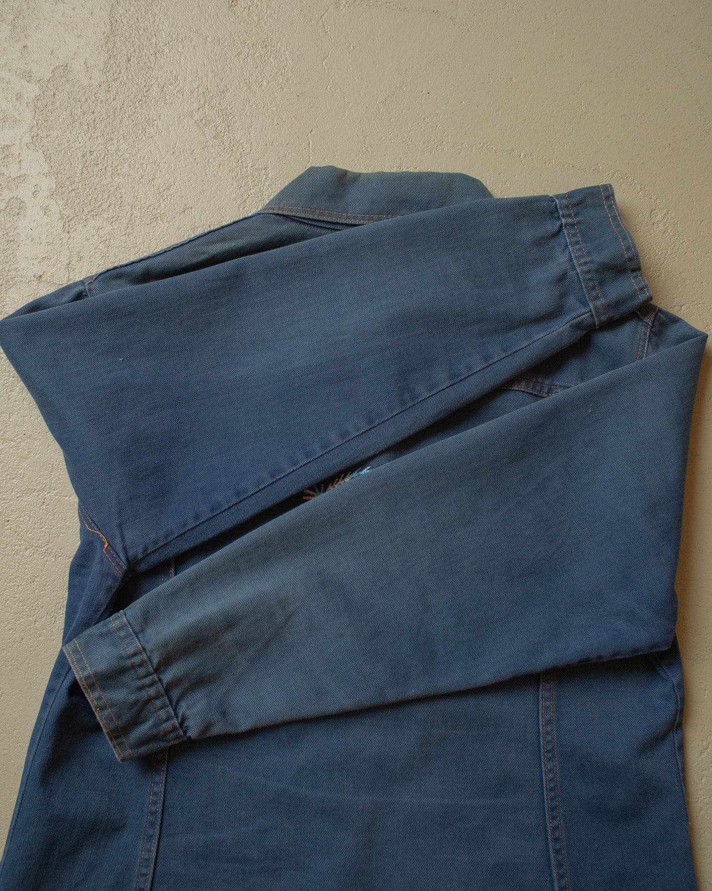 1970s Embroidered Denim Shirt Jacket navyblue - L