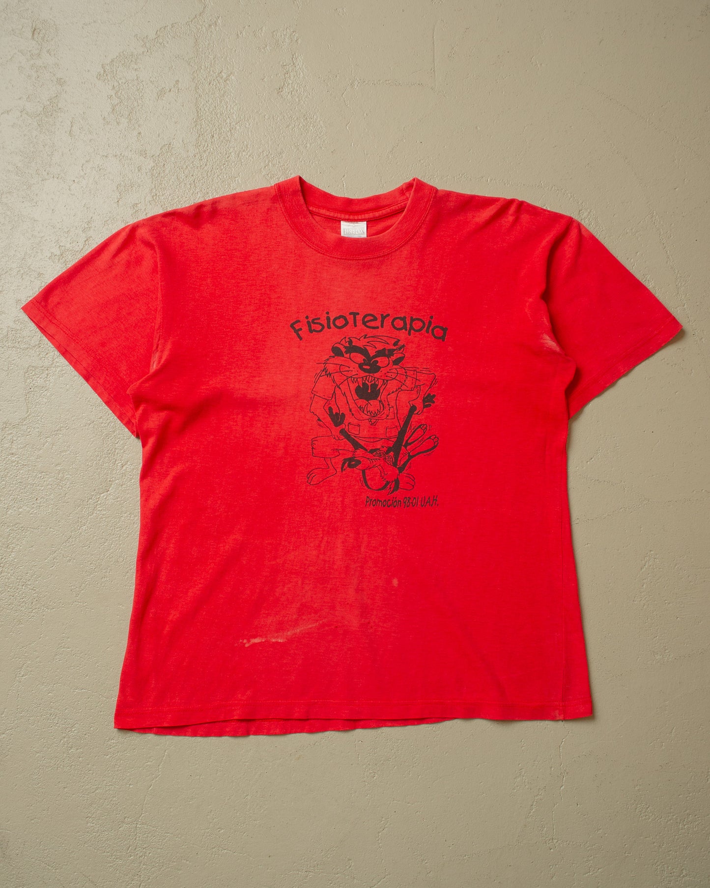 1990s distressed Fisioterapia Taz T-shirt red - M/L