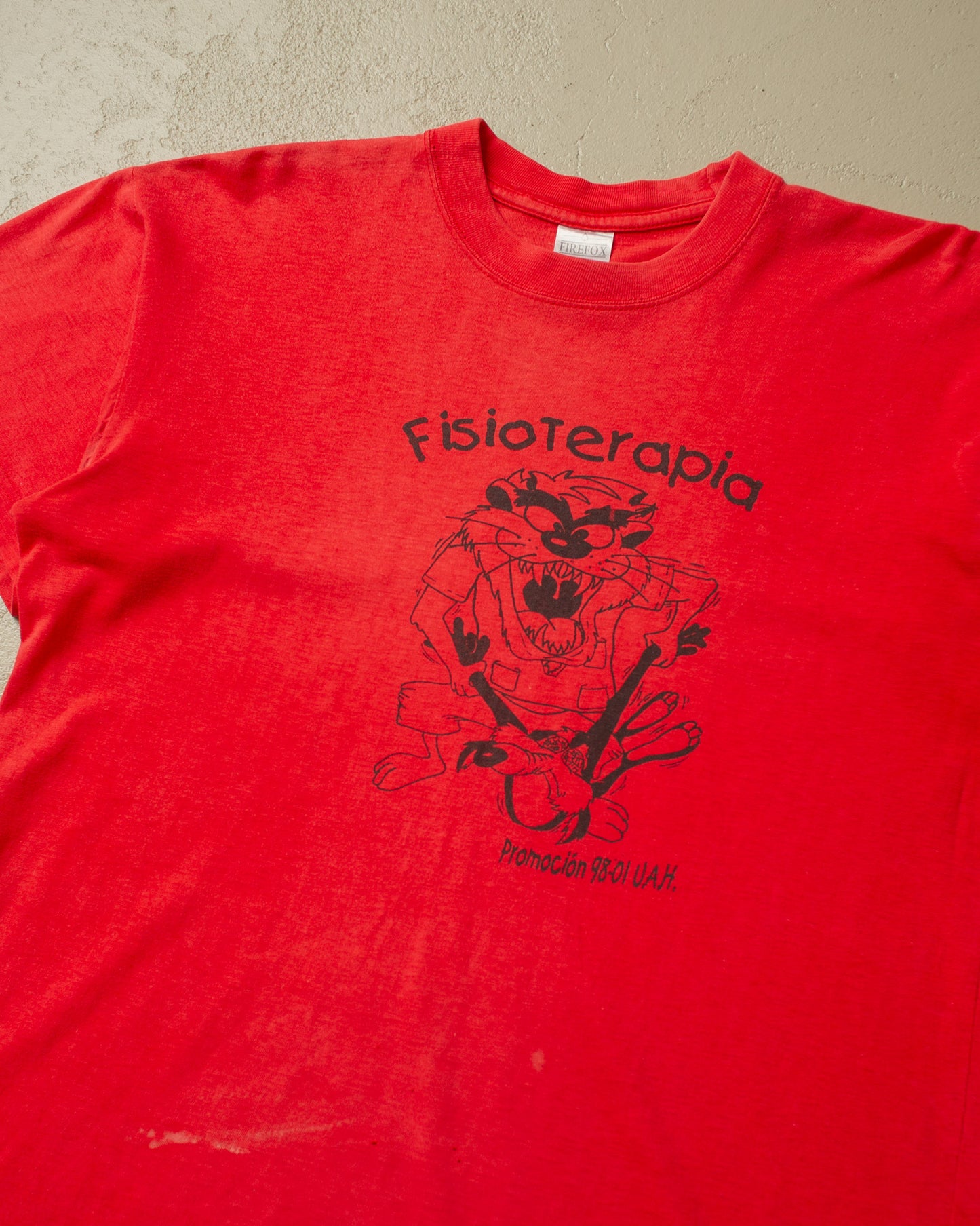 1990s distressed Fisioterapia Taz T-shirt red - M/L