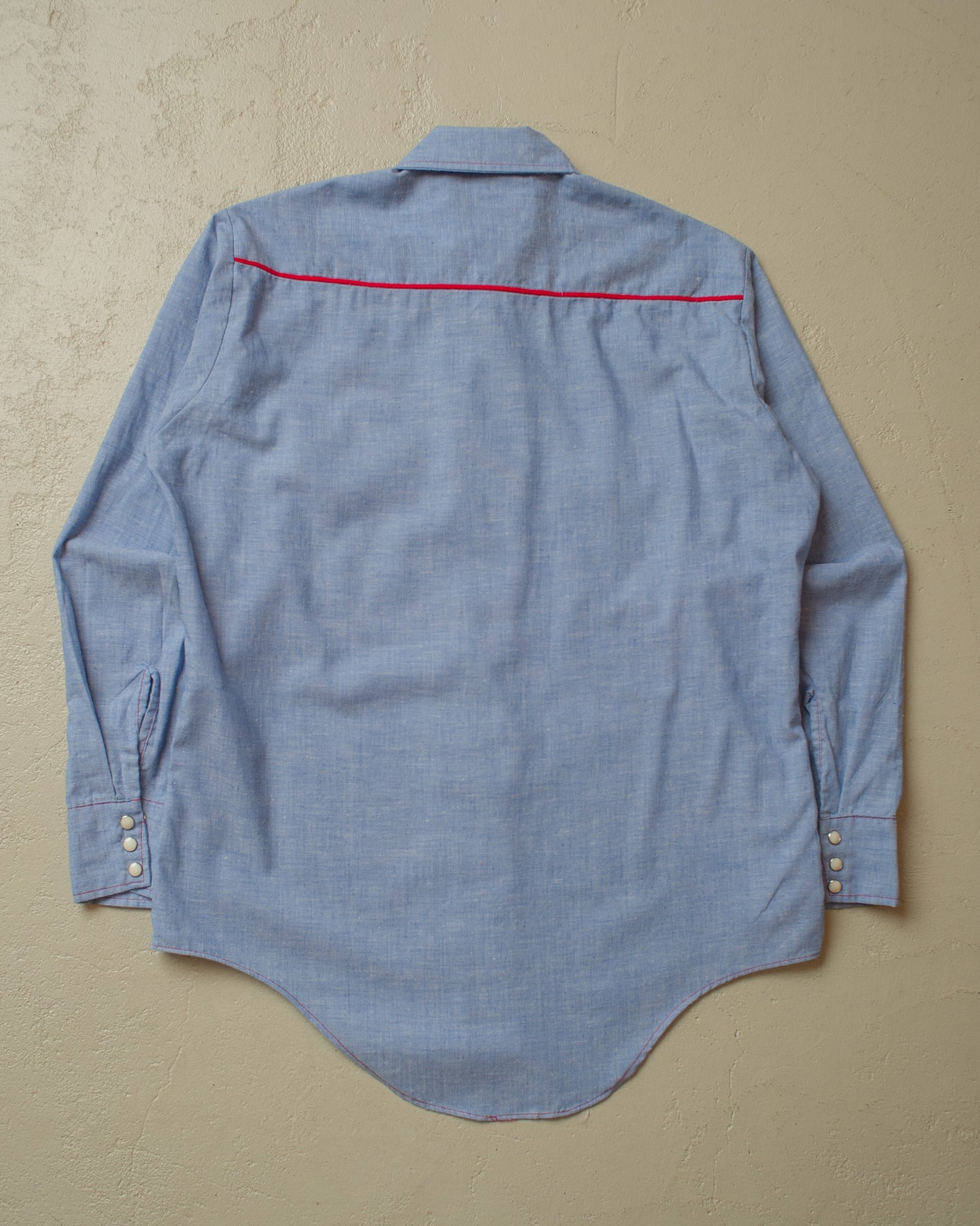 1970s Hand Embroidered Pearl Snap Shirt blue - L