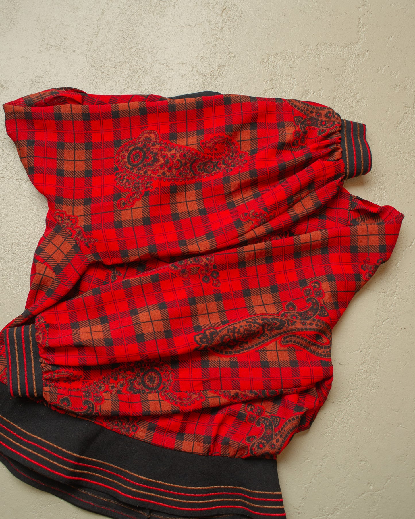 1980s Womens Hardob Paisley checkered Blouse red - XL