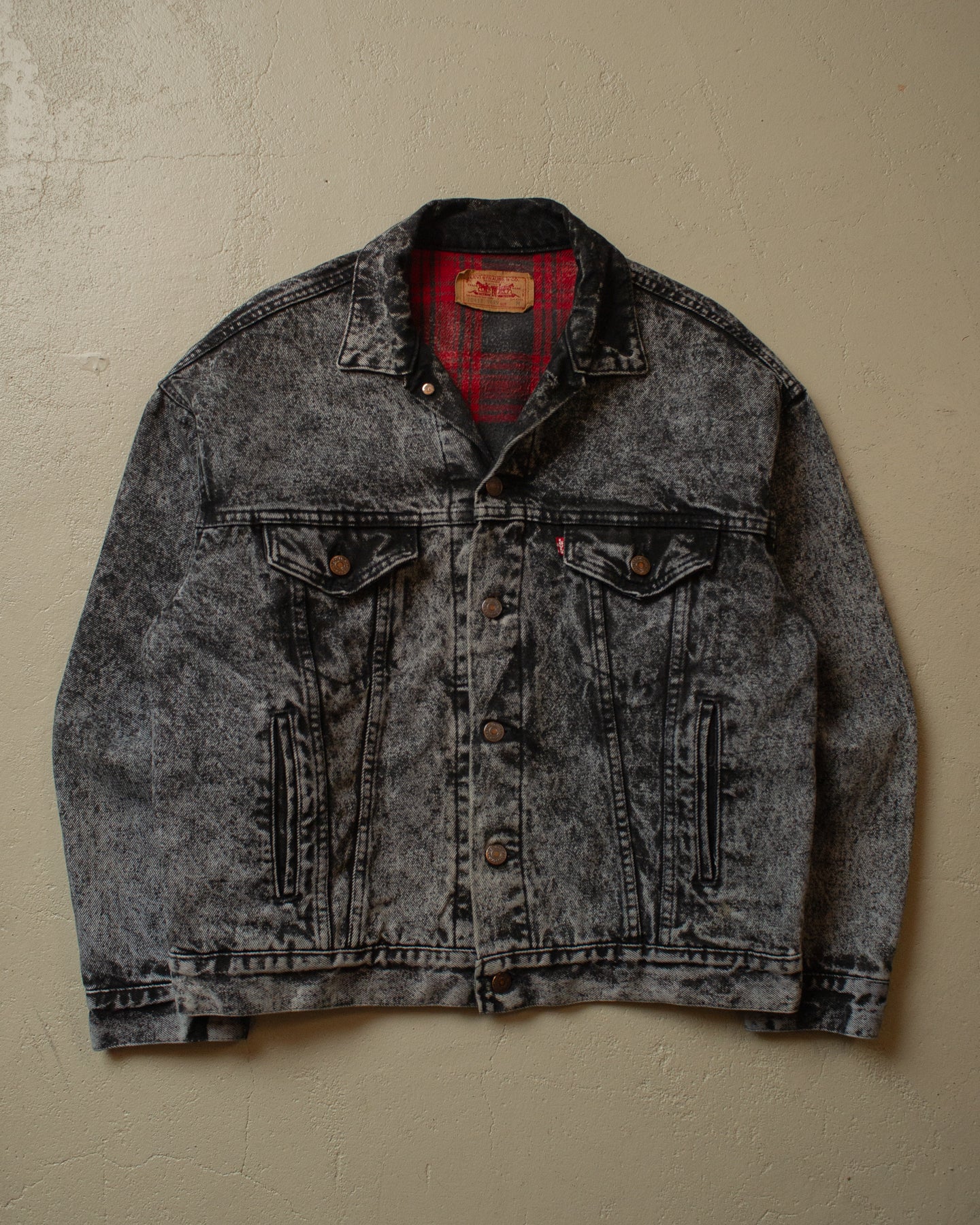 80s Levi`s Flannel Lined Denim Jacket black - M/L