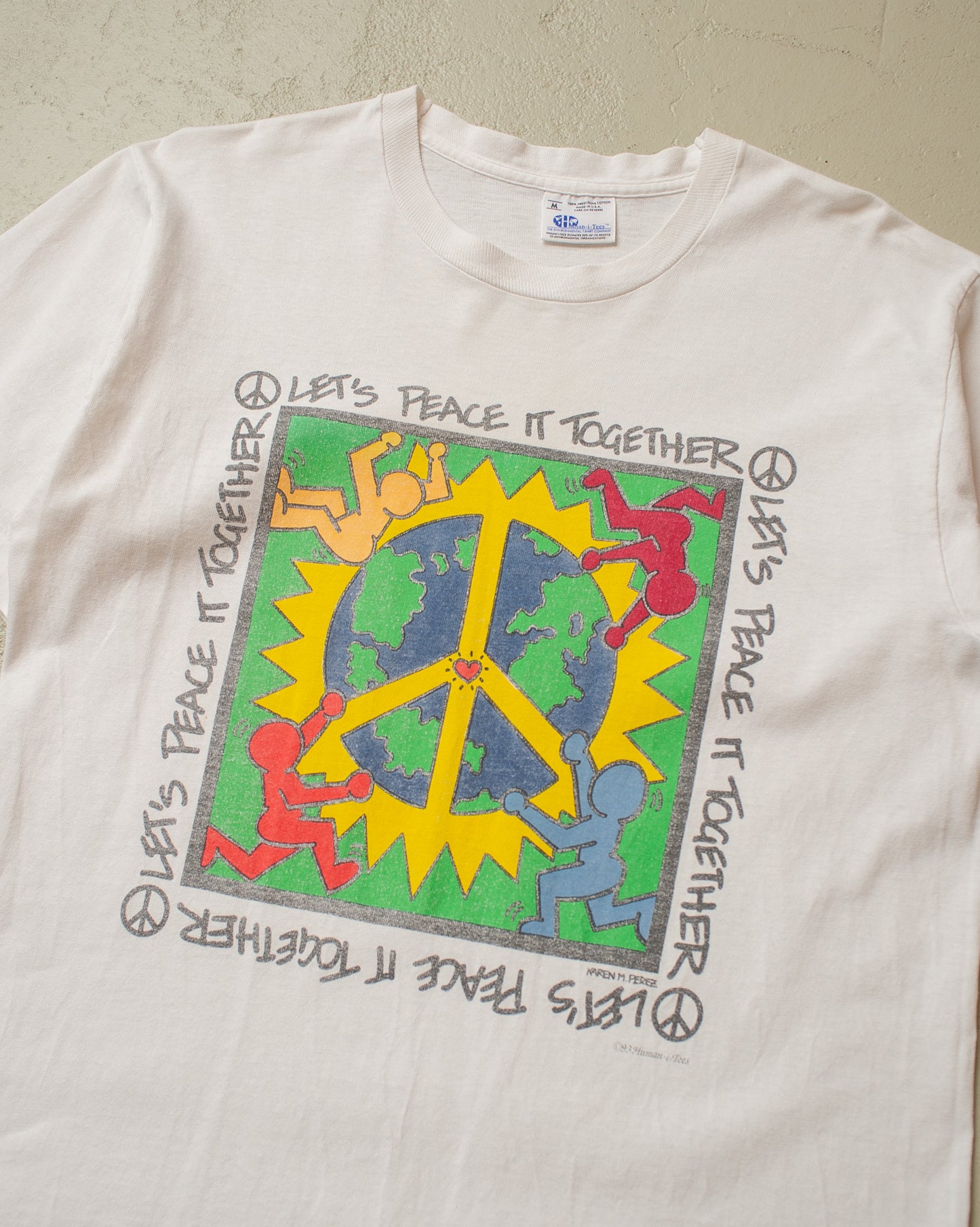 1993 Human-i-Tees "Lets Peace it together" T-shirt white - M