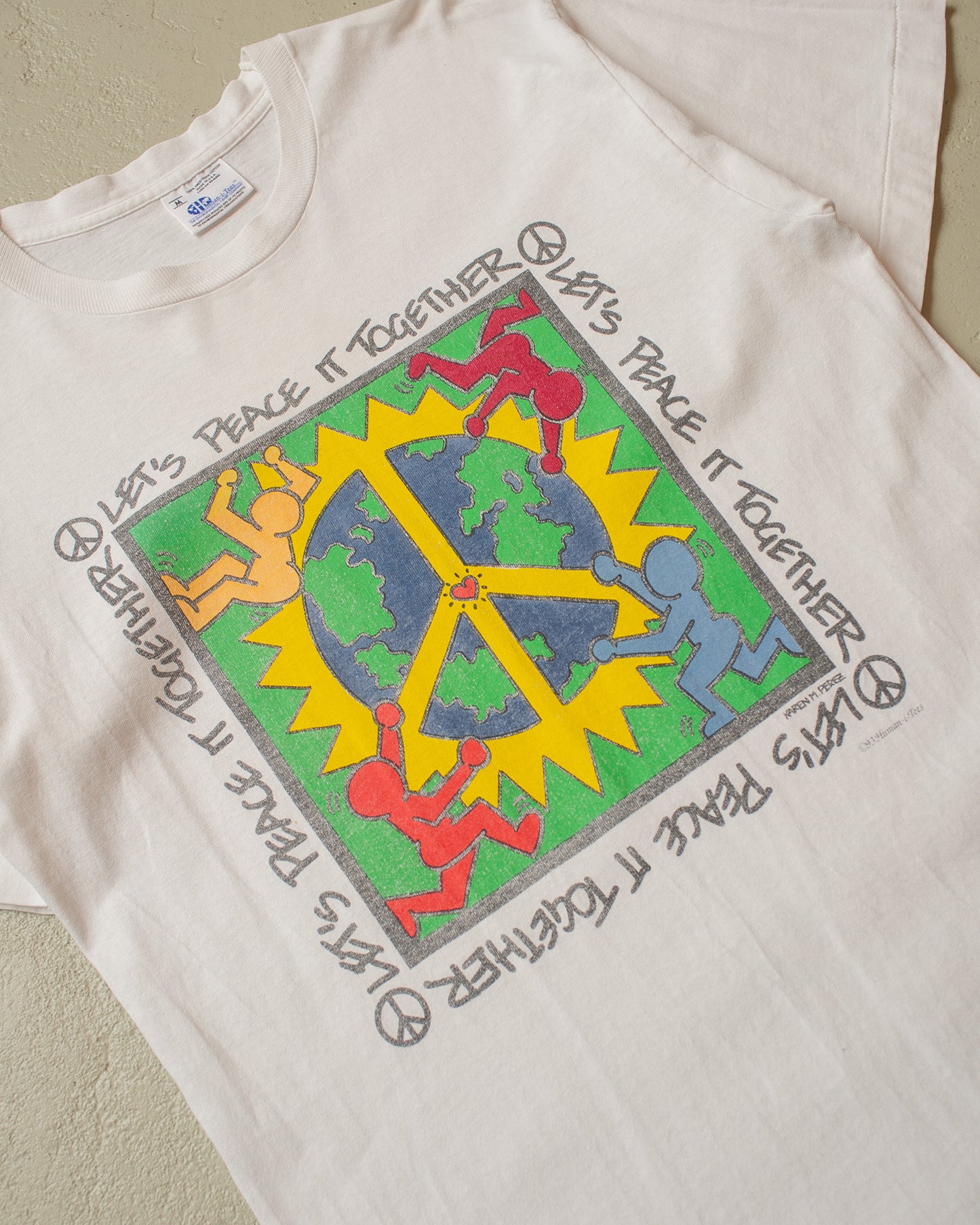 1993 Human-i-Tees "Lets Peace it together" T-shirt white - M