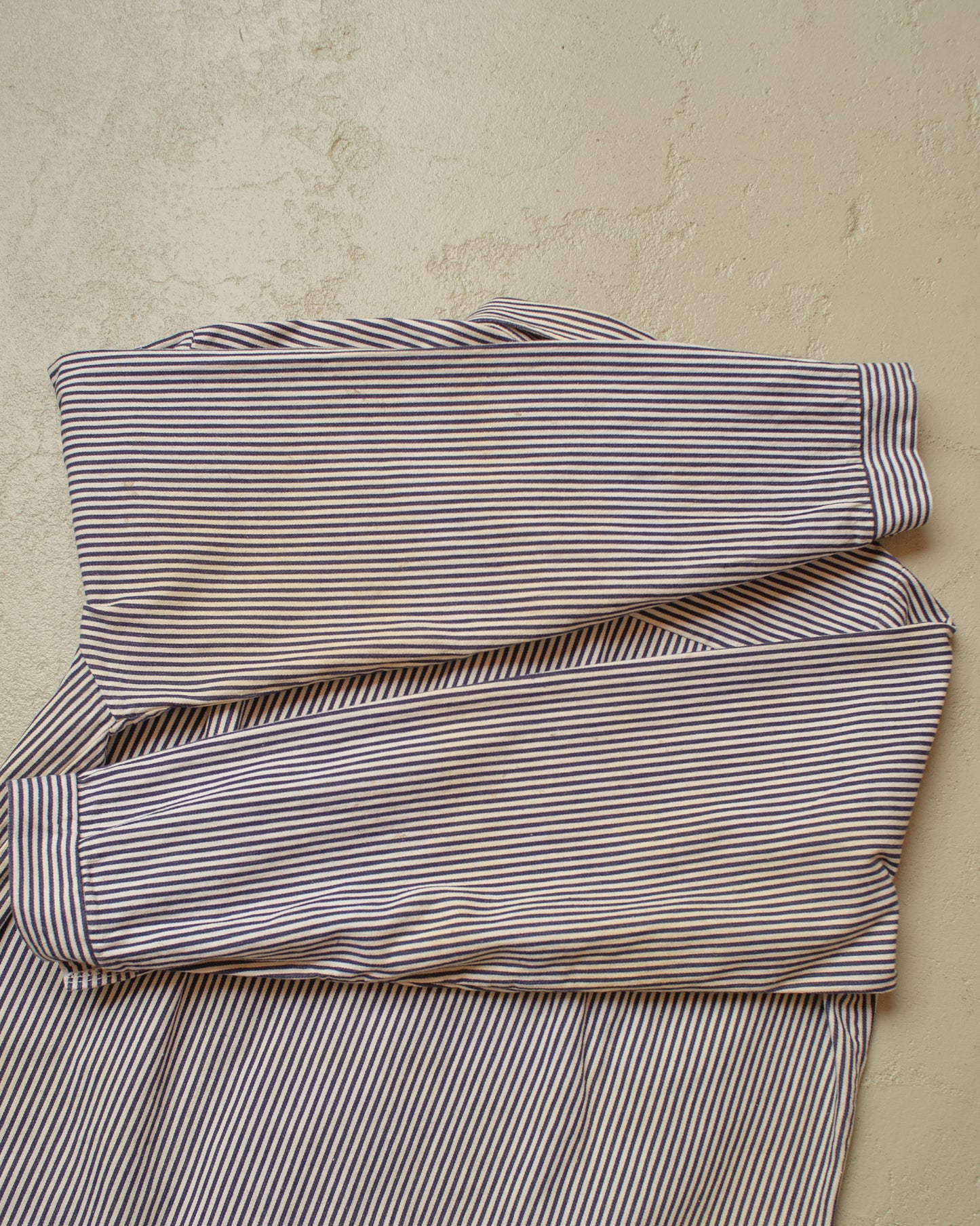 1960s German Karba "Metzgerjacke" Butcher striped Work Jacket blue - L/XL