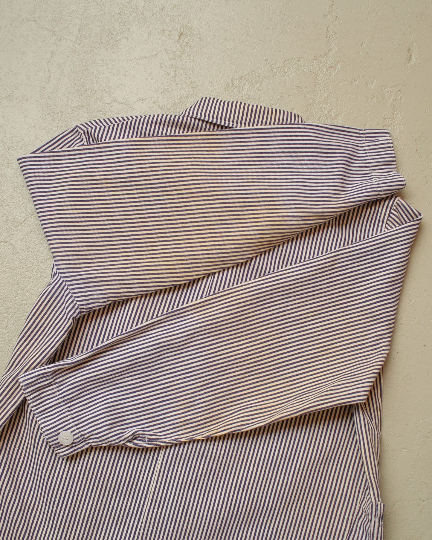1960s/70s German "Metzgerjacke" Butcher striped Work Jacket blue - L/XL