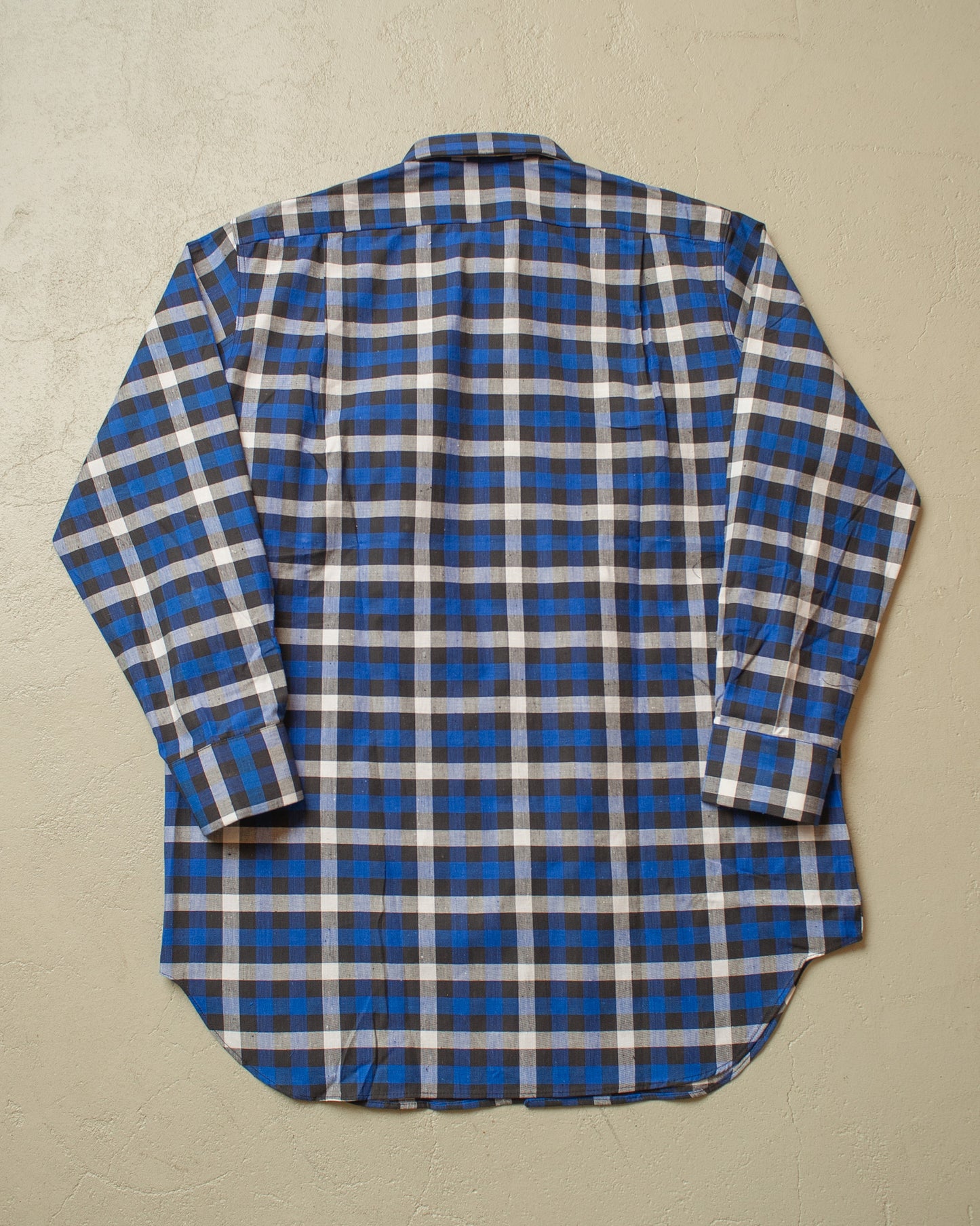 1950s unworn German checkered Dress Shirt blue - M/L
