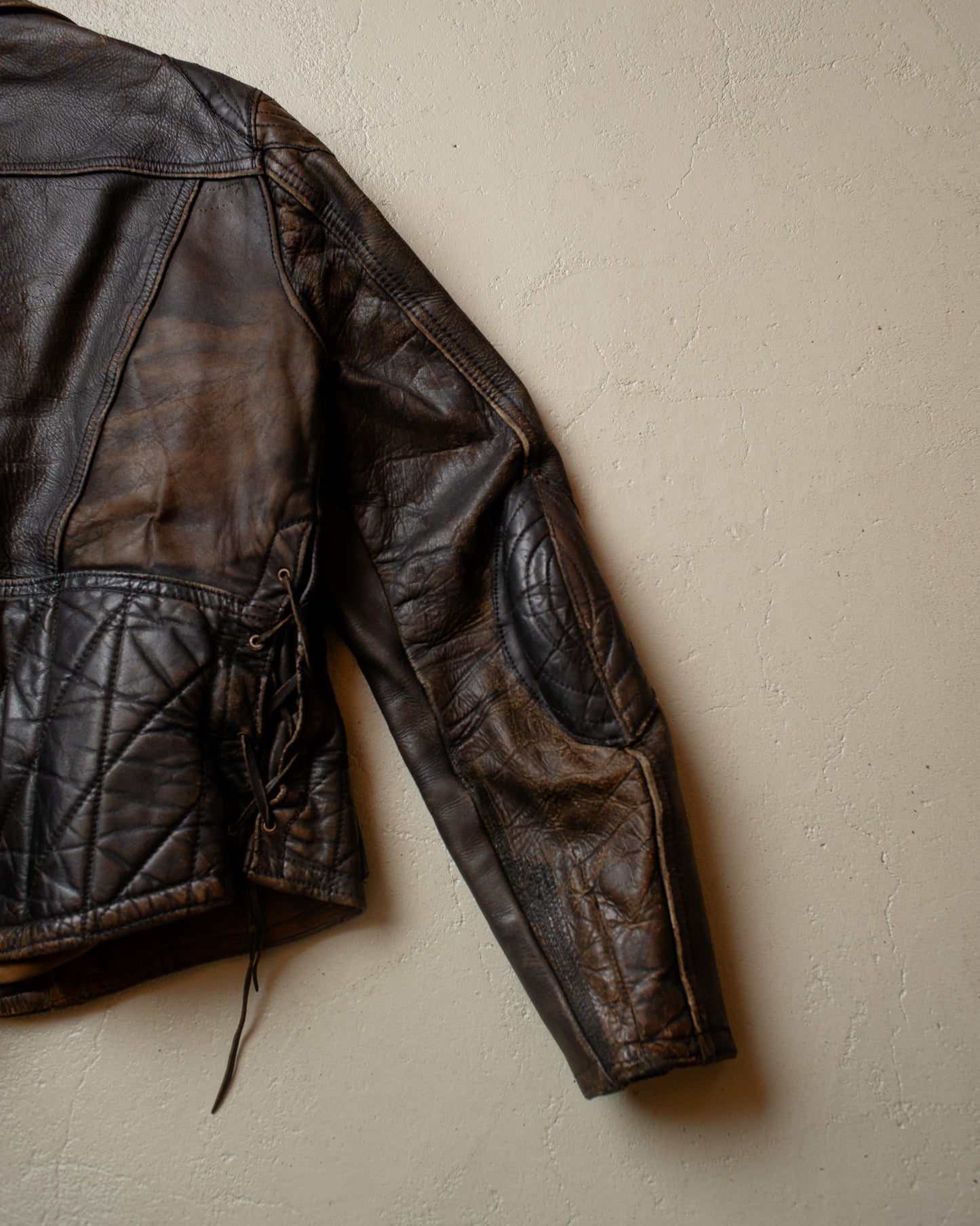 1940s German distressed Leather Biker Jacket black - M