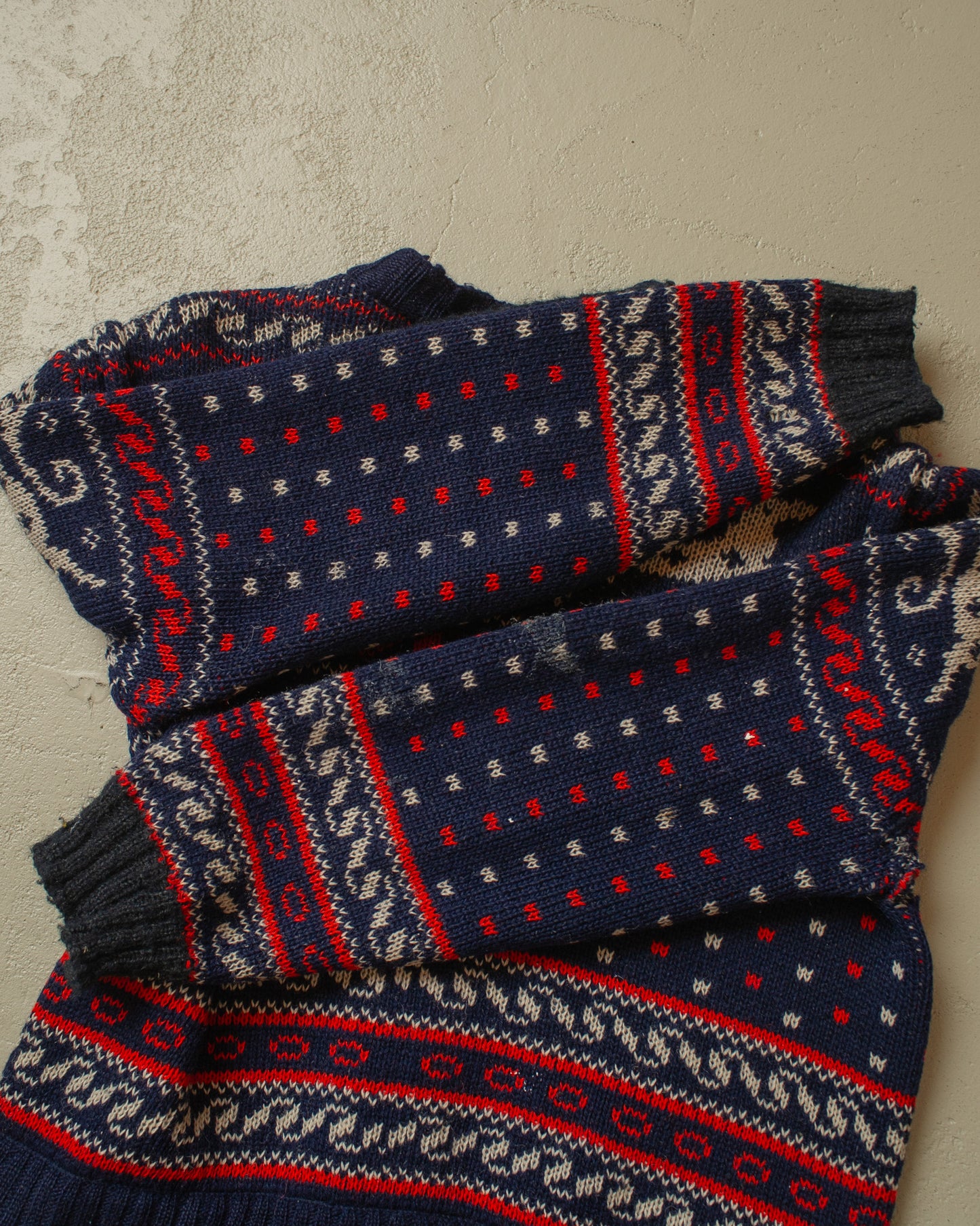 1960s distressed Printed Knit Jacket navyblue - M