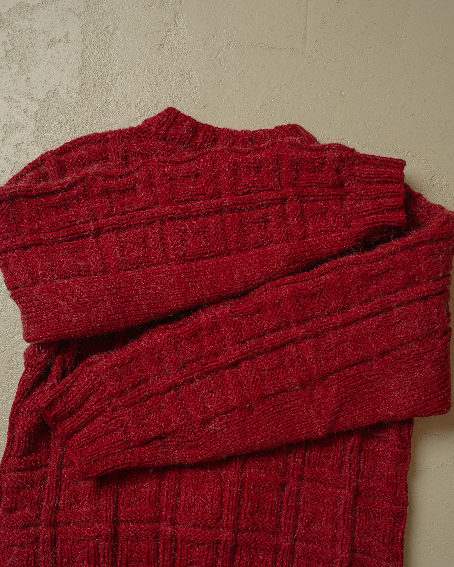 1970s Textured Homemade Knit Jacket burgundy - M/L