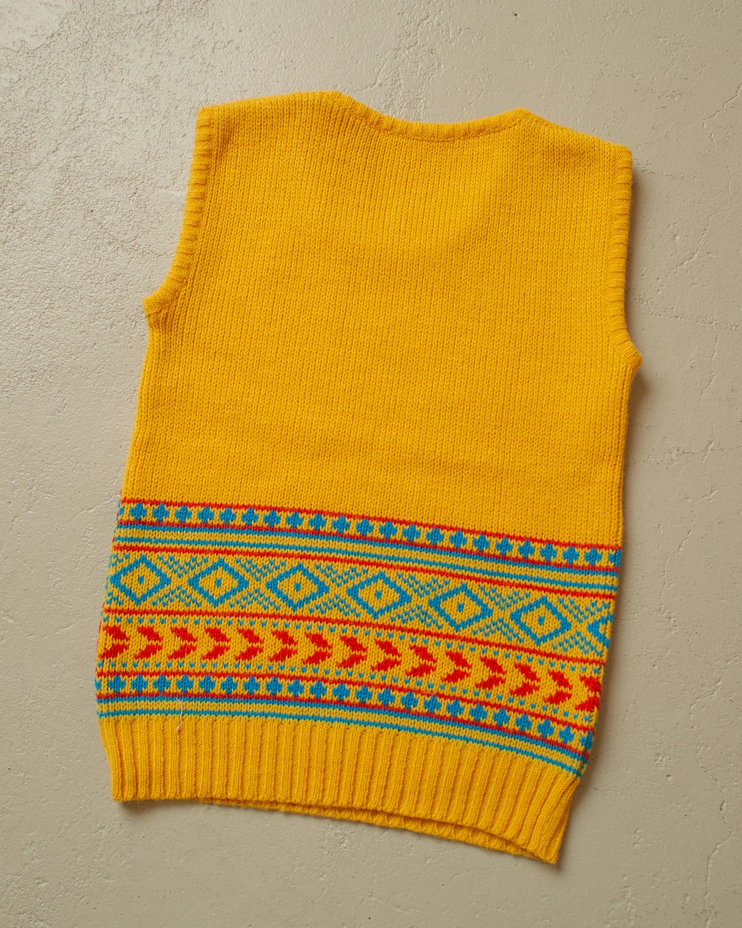 1970s Womens crazy Pattern Knit Vest yellow - XS