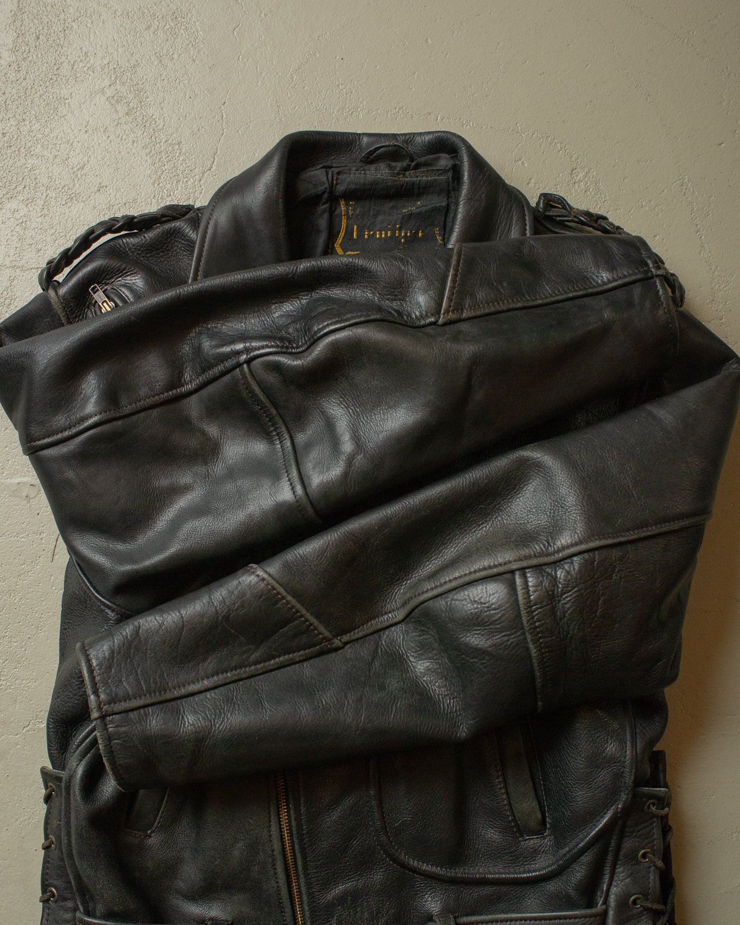 1980s Biker Leather Jacket black - L