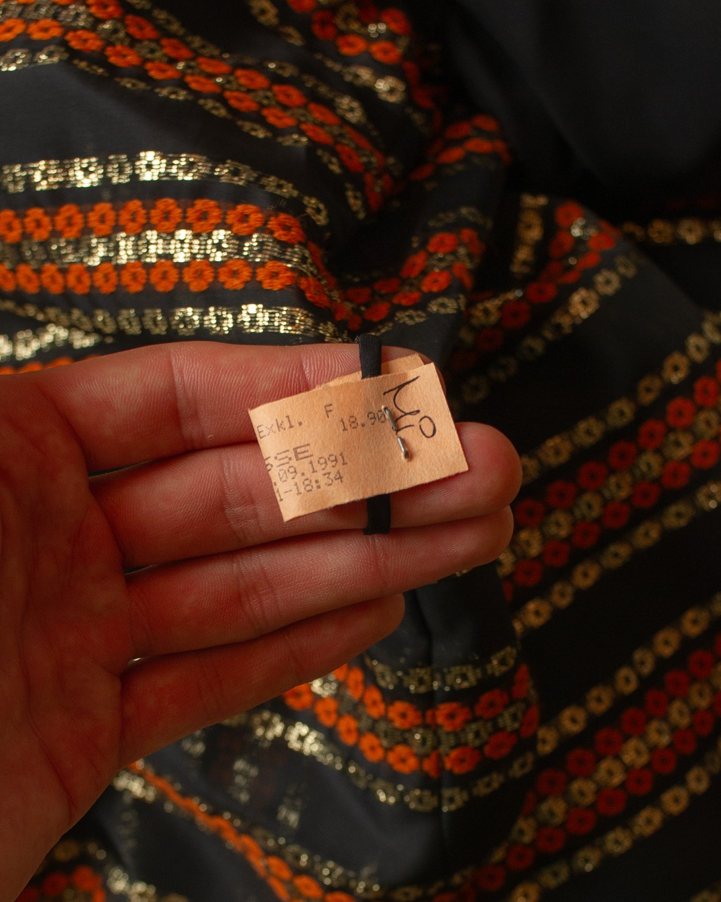 1970s Womens striped Pattern Long Dress black - S/M