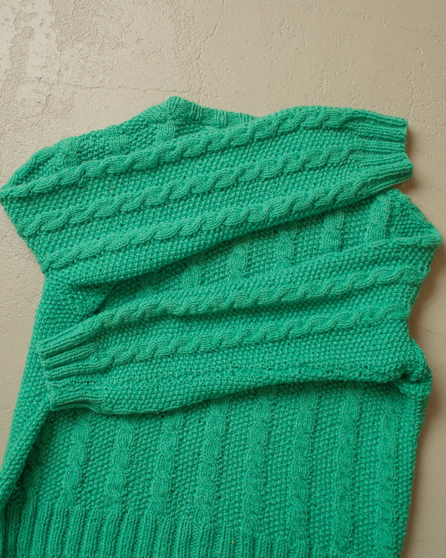 1980s Handmade Womens Cable Knit Jacket green - M/L