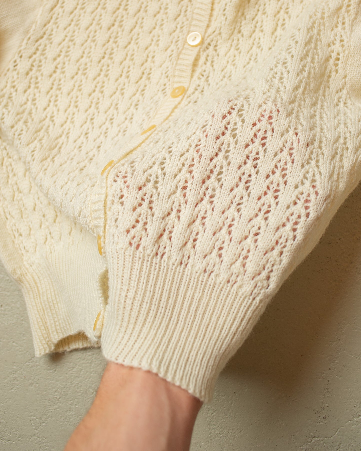 1950s Reproduction Womens Textured Knit Jacket creme -S/M