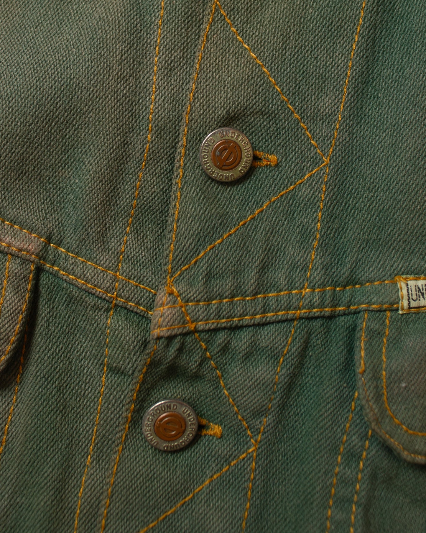 1980s Sunfaded Underground Denim Vest green - M/L